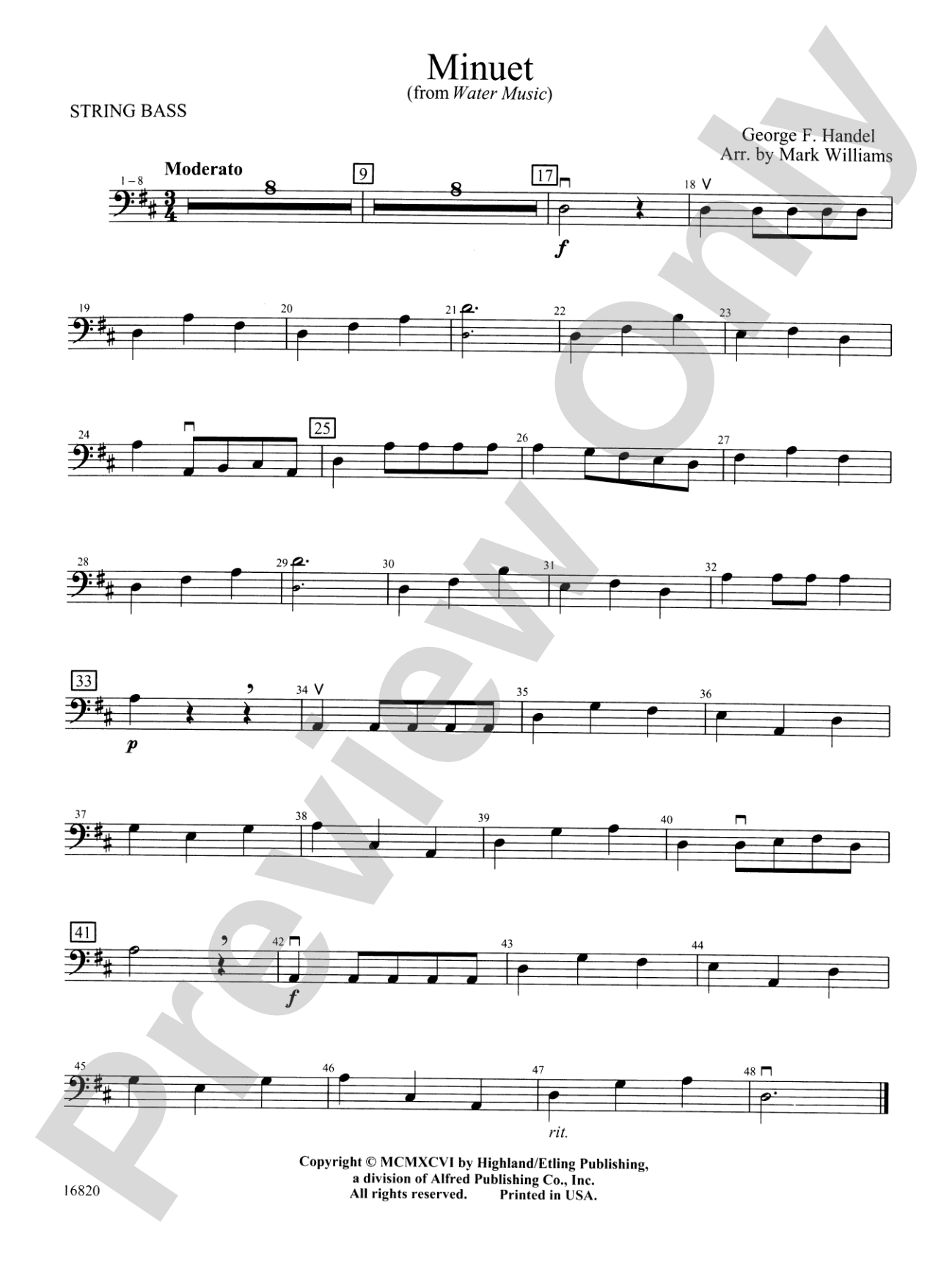Minuet from Water Music: String Bass