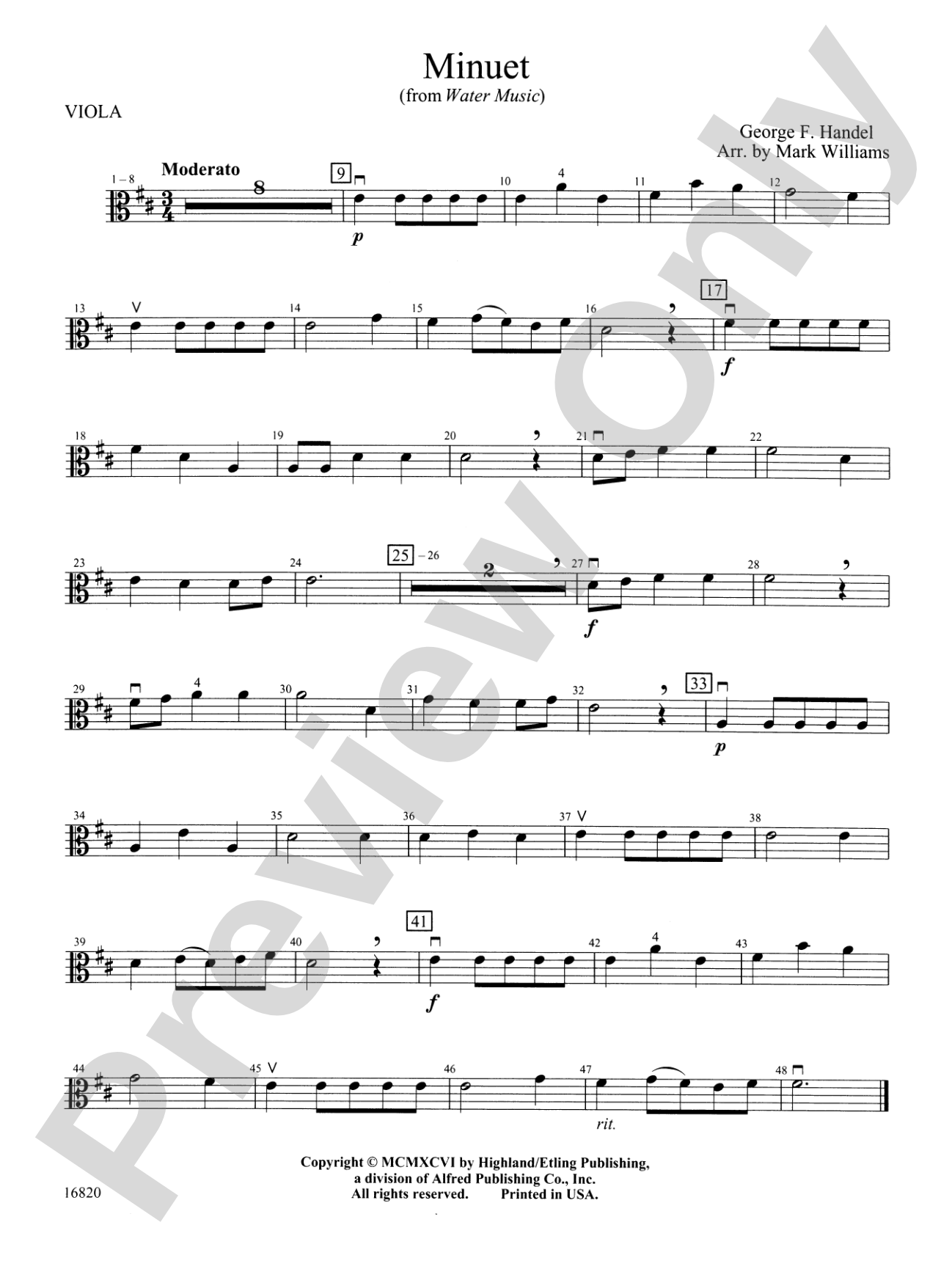 Minuet from Water Music: Viola