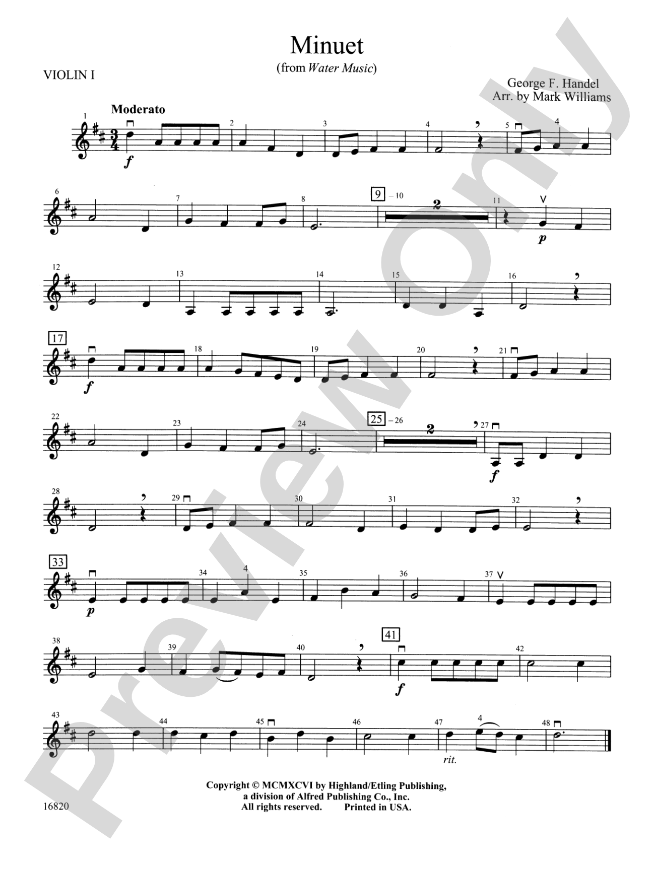 Minuet from Water Music: 1st Violin