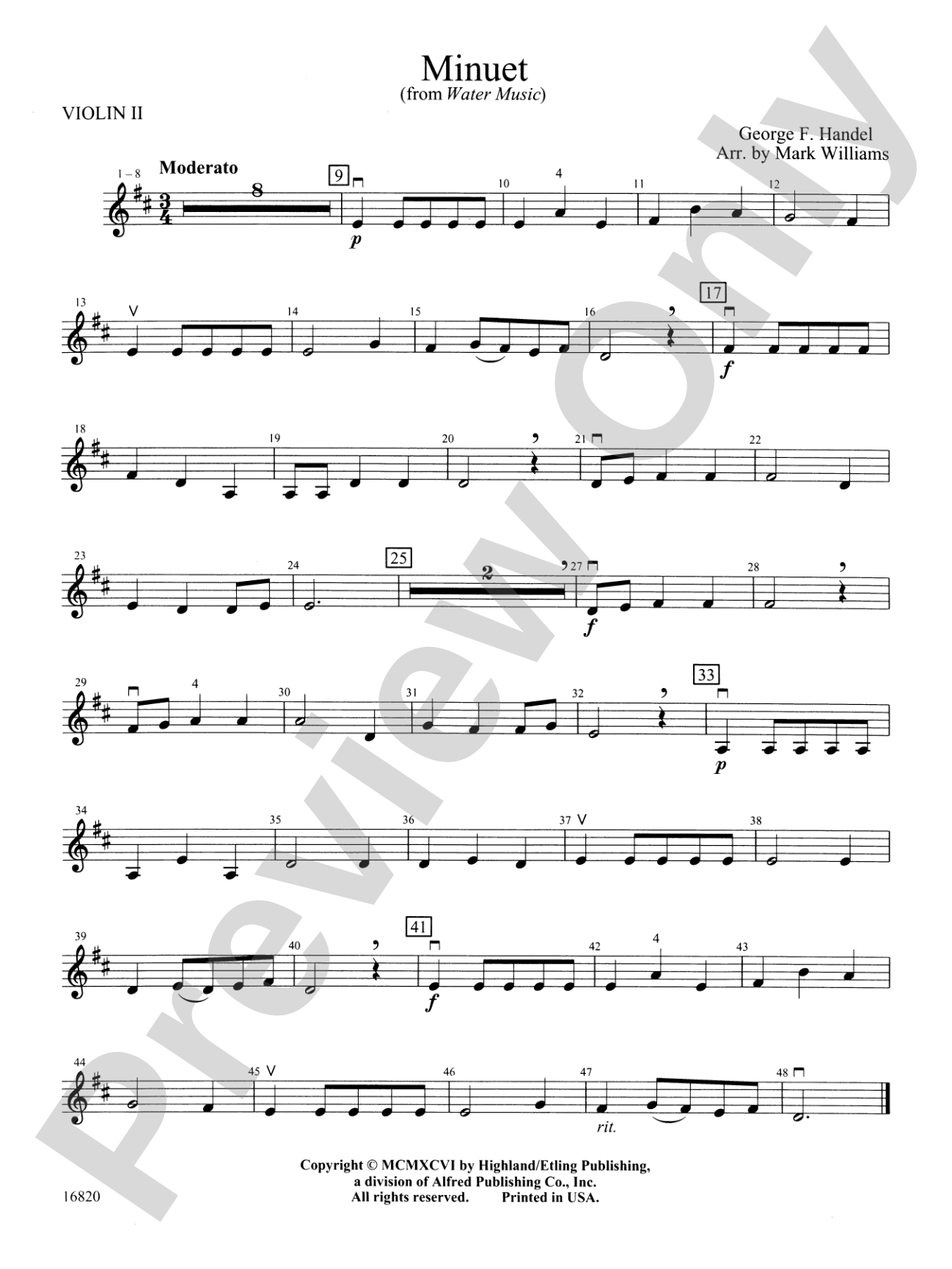 Minuet from Water Music: 2nd Violin