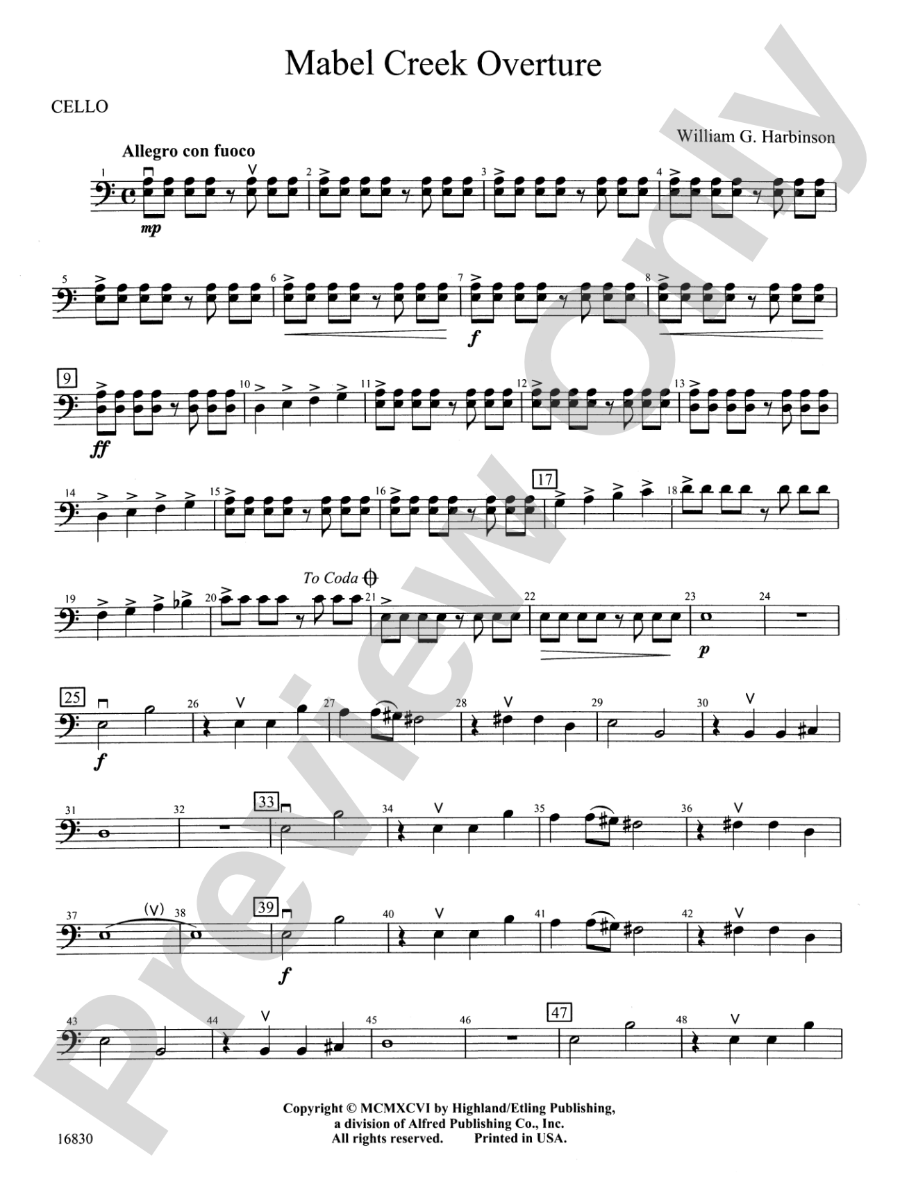 Mabel Creek Overture: Cello