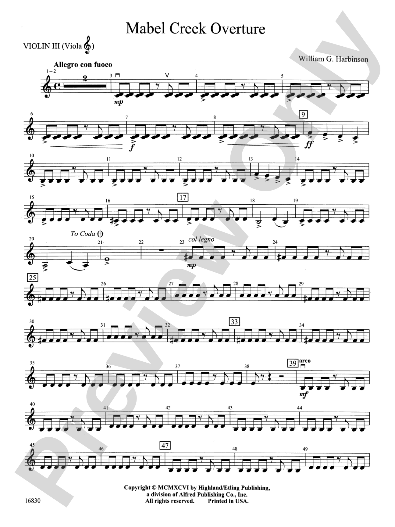 Mabel Creek Overture: 3rd Violin (Viola [TC])