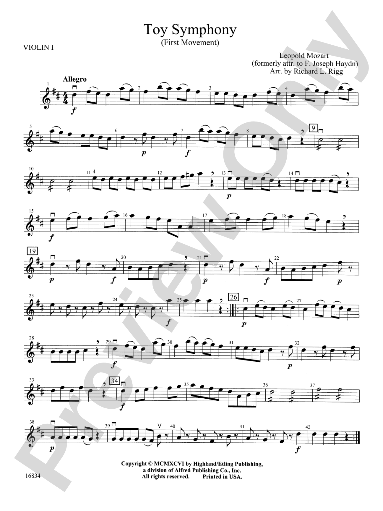 Toy Symphony, 1st Movement: 1st Violin