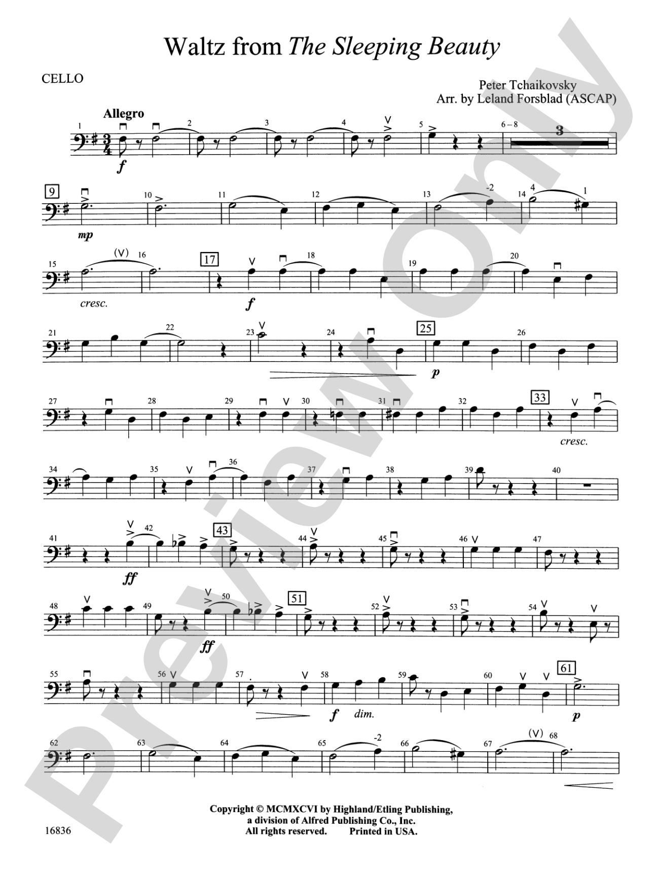 Waltz from The Sleeping Beauty: Cello