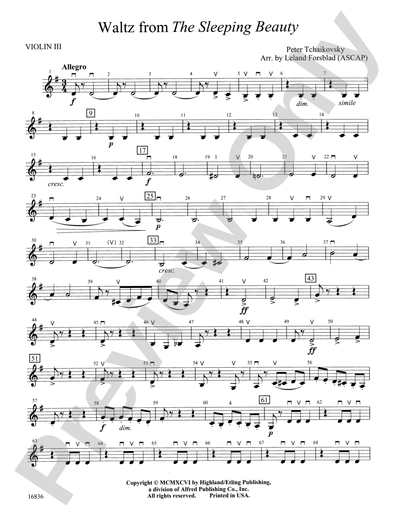 Waltz from The Sleeping Beauty: 3rd Violin (Viola [TC])
