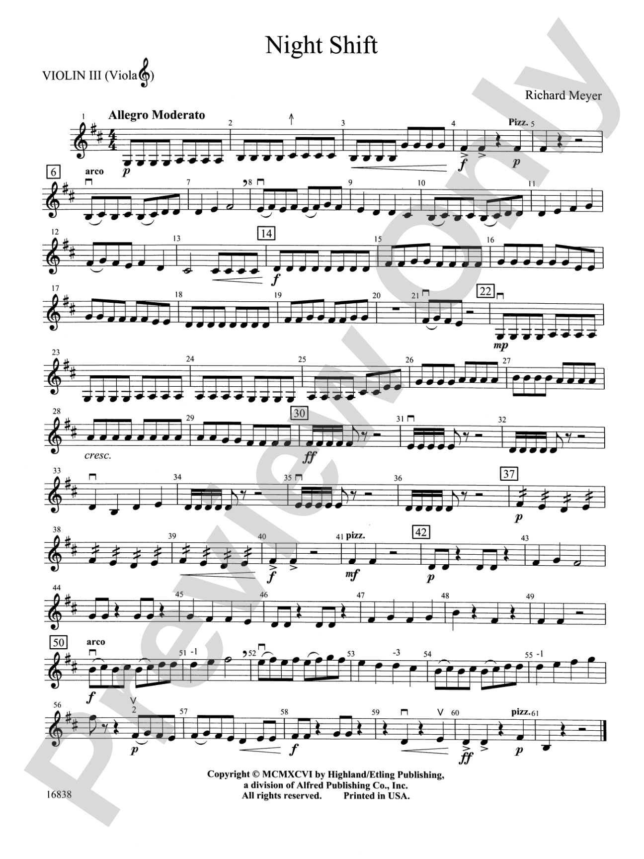 Night Shift: 3rd Violin (Viola [TC])