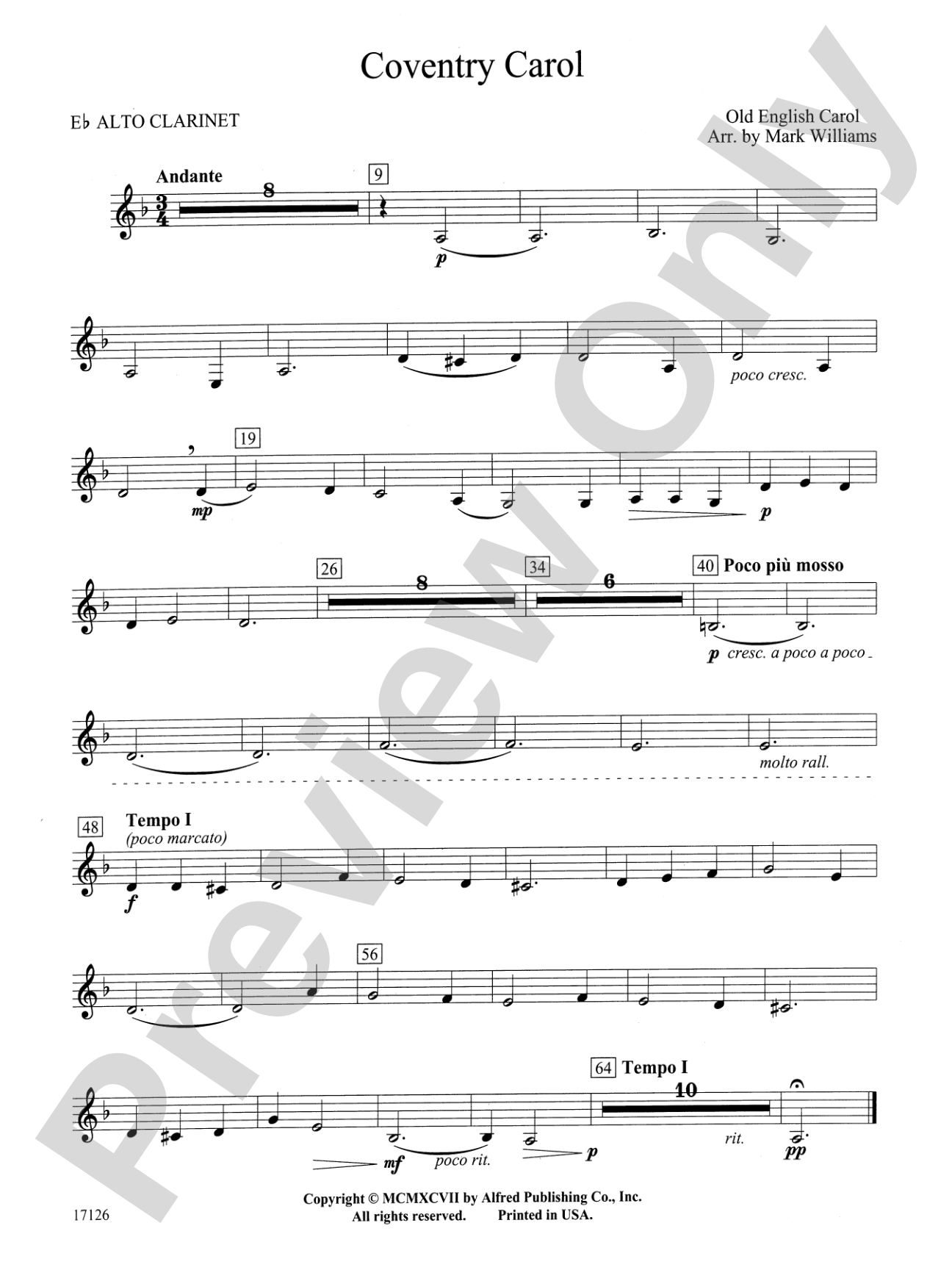 Coventry Carol: E-flat Alto Clarinet