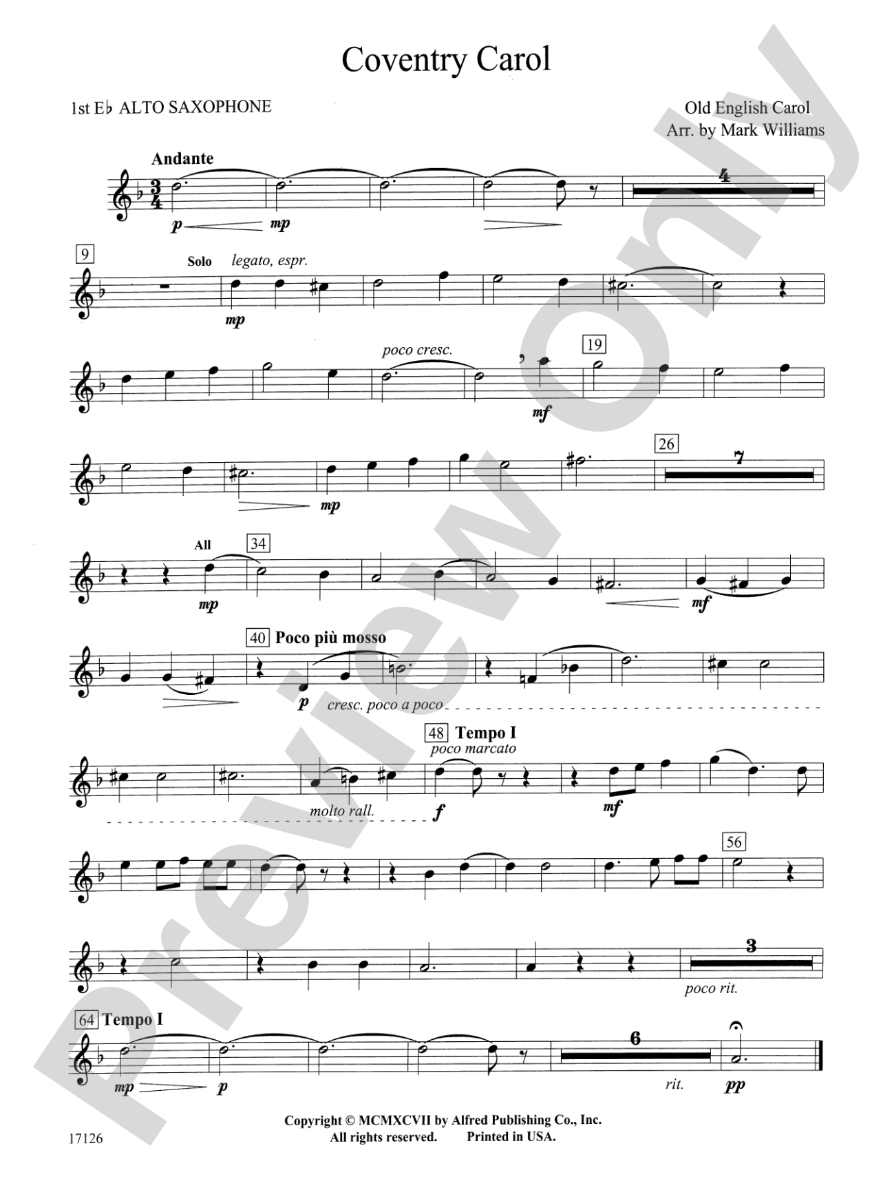 Coventry Carol: E-flat Alto Saxophone