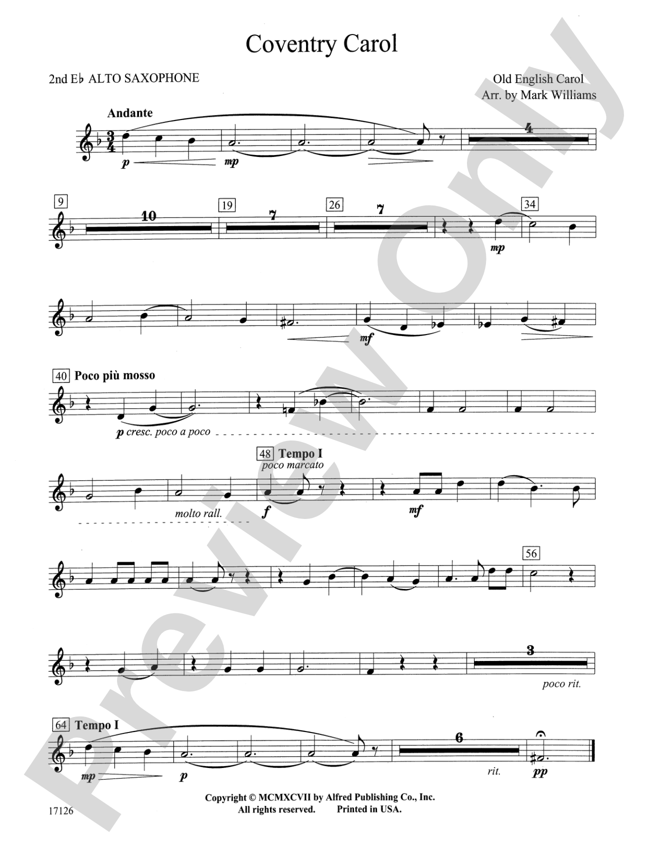 Coventry Carol: 2nd E-flat Alto Saxophone
