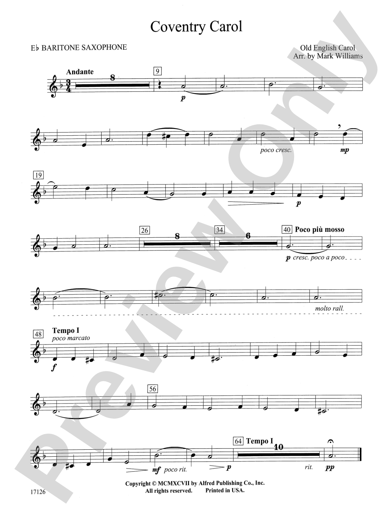 Coventry Carol: E-flat Baritone Saxophone