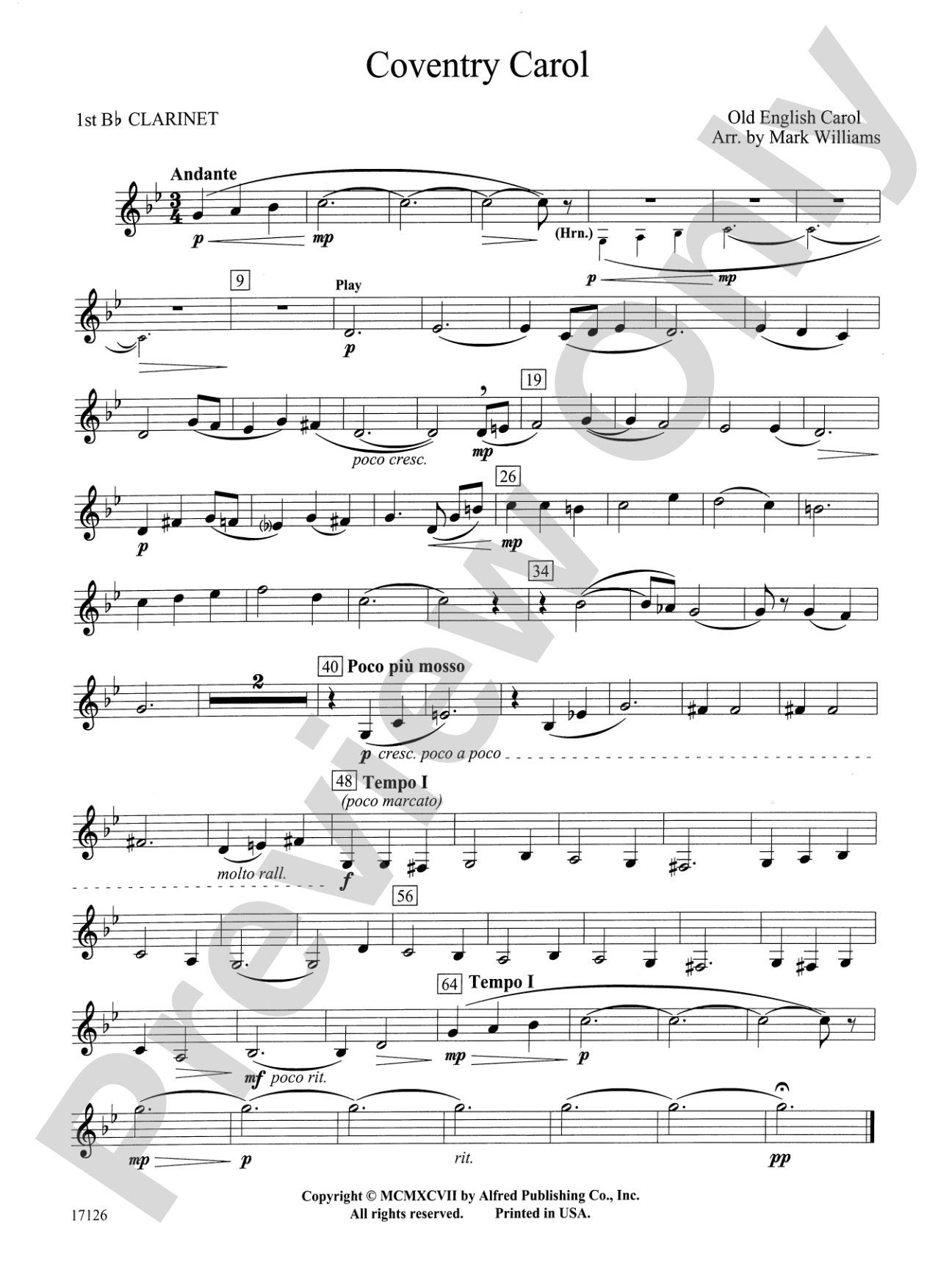 Coventry Carol: 1st B-flat Clarinet