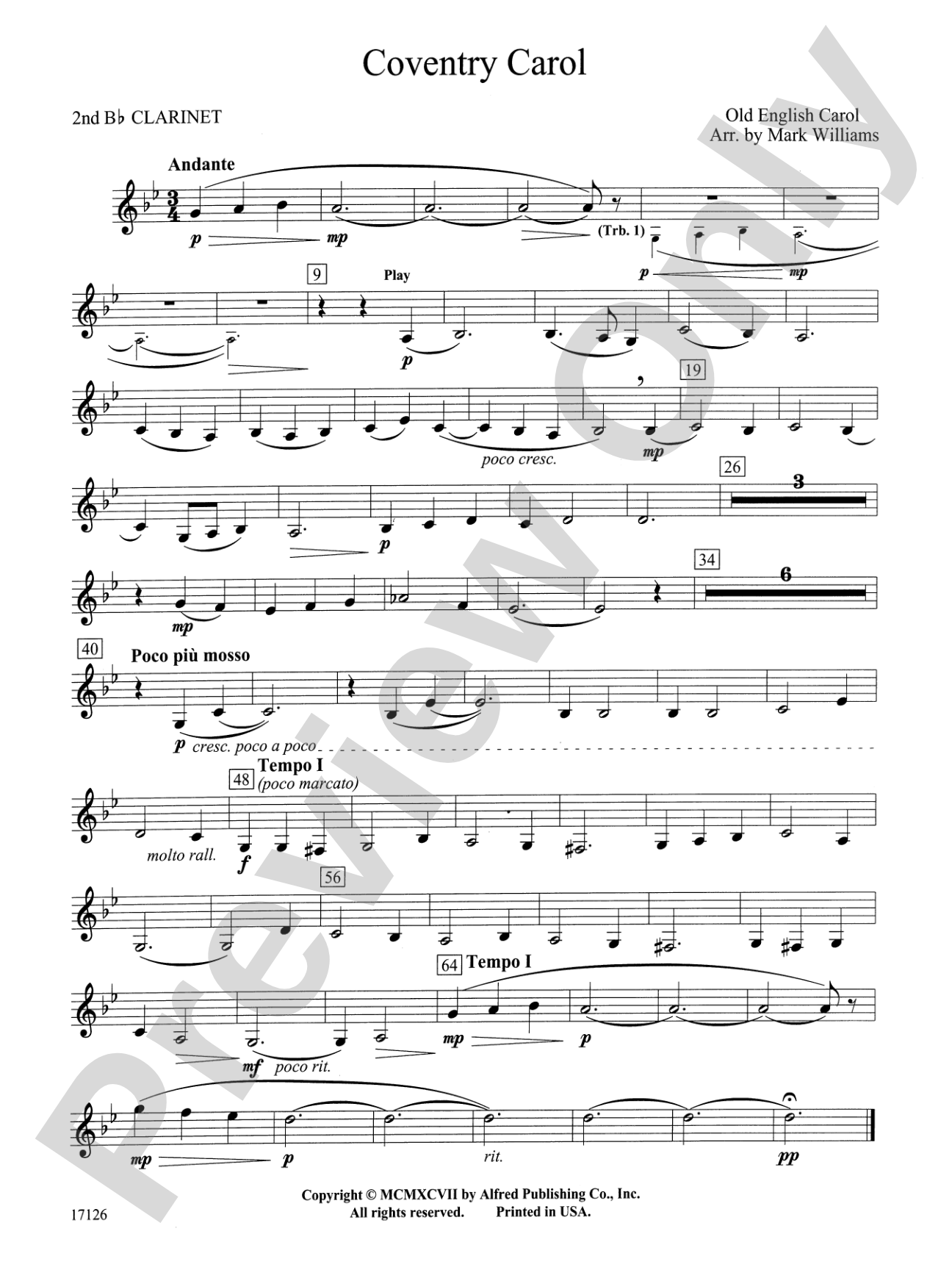 Coventry Carol: 2nd B-flat Clarinet