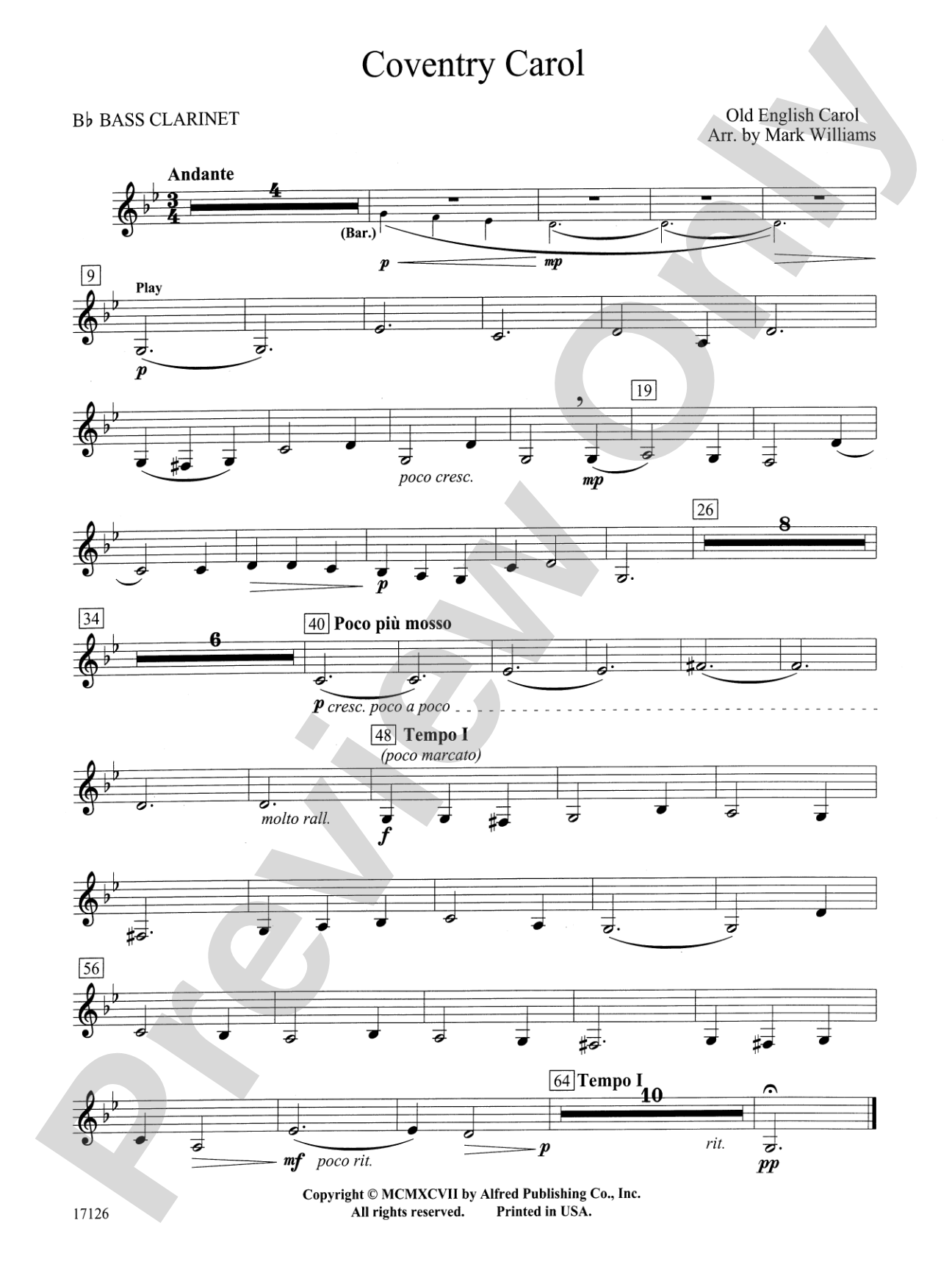 Coventry Carol: B-flat Bass Clarinet