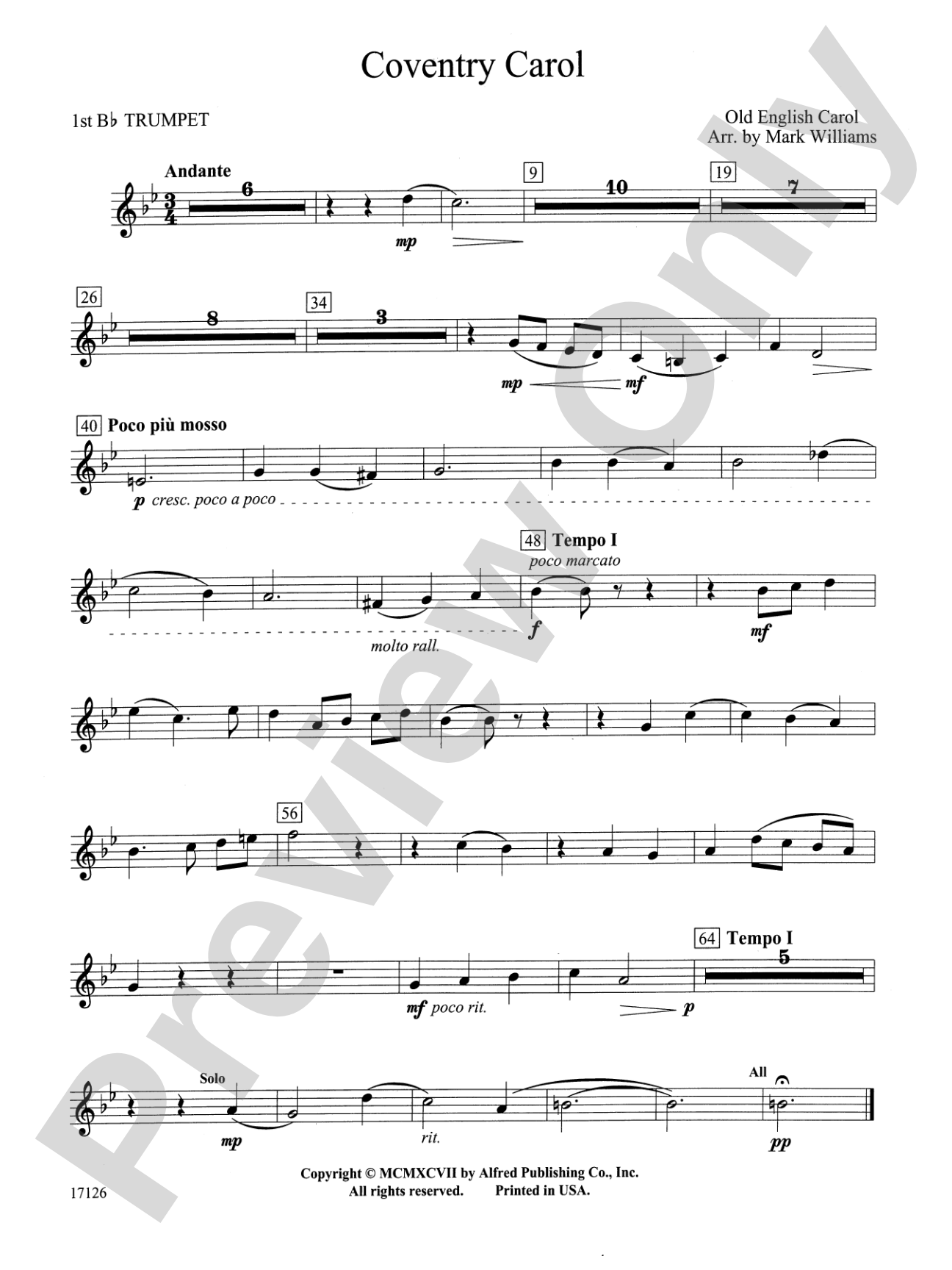 Coventry Carol: 1st B-flat Trumpet