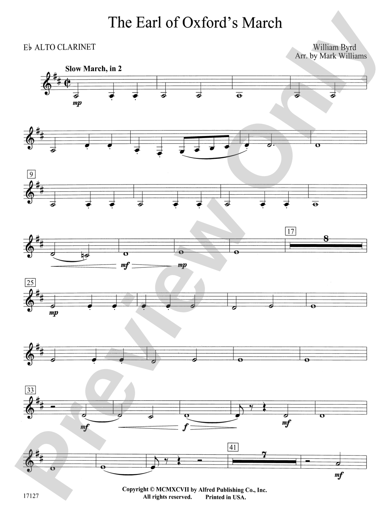 Earl of Oxford's March: E-flat Alto Clarinet