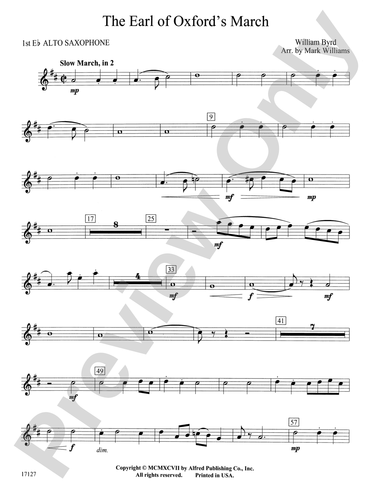 Earl of Oxford's March: E-flat Alto Saxophone