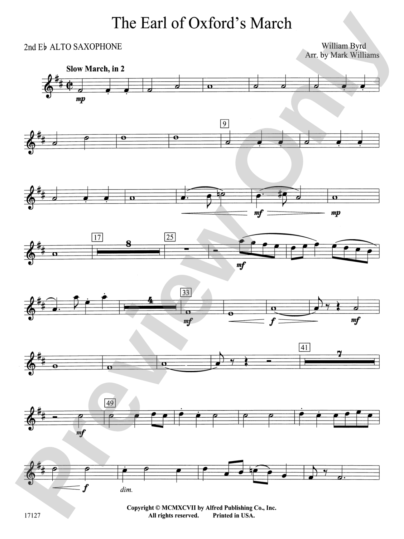 Earl of Oxford's March: 2nd E-flat Alto Saxophone