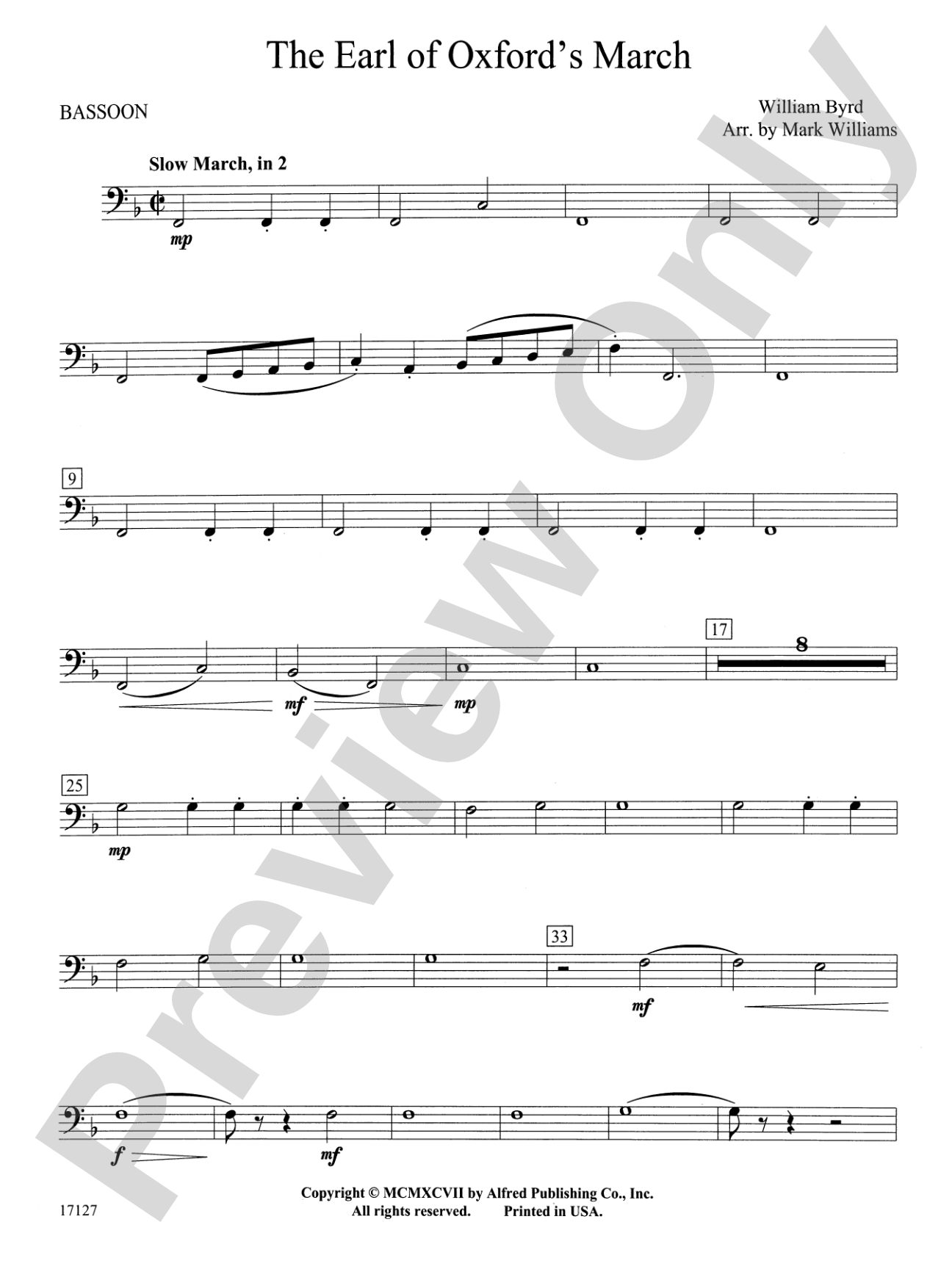 Earl of Oxford's March: Bassoon