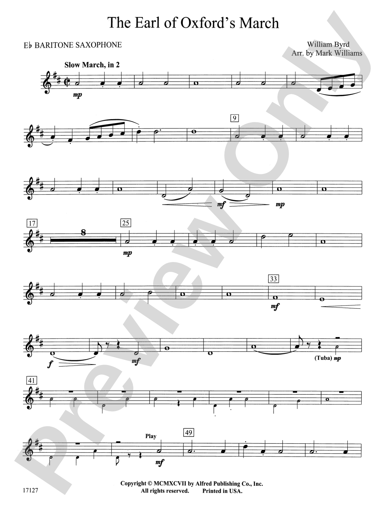 Earl of Oxford's March: E-flat Baritone Saxophone