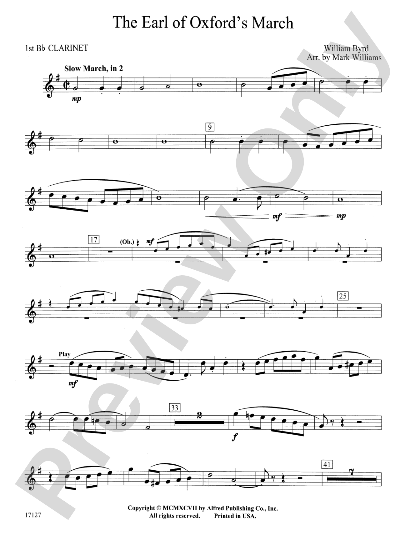 Earl of Oxford's March: 1st B-flat Clarinet