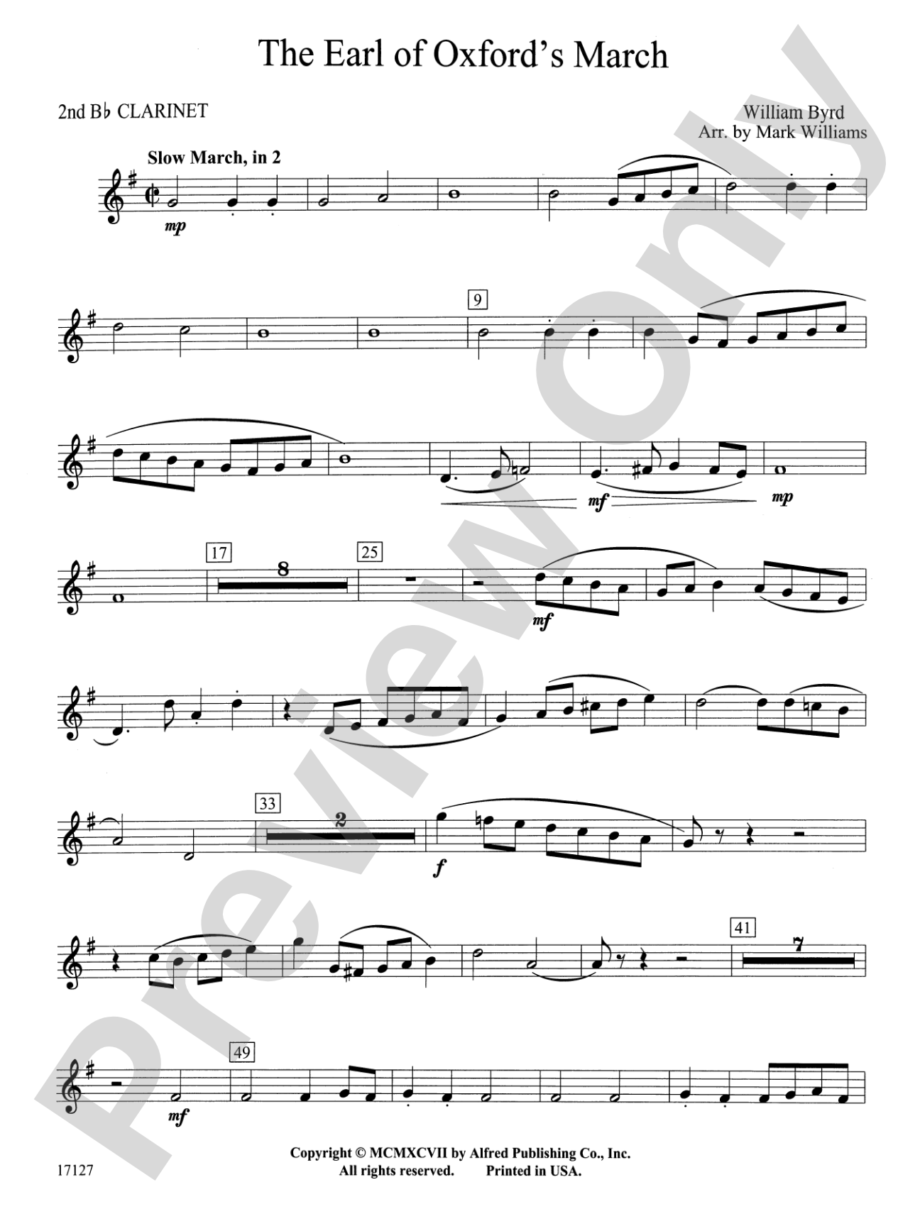 Earl of Oxford's March: 2nd B-flat Clarinet