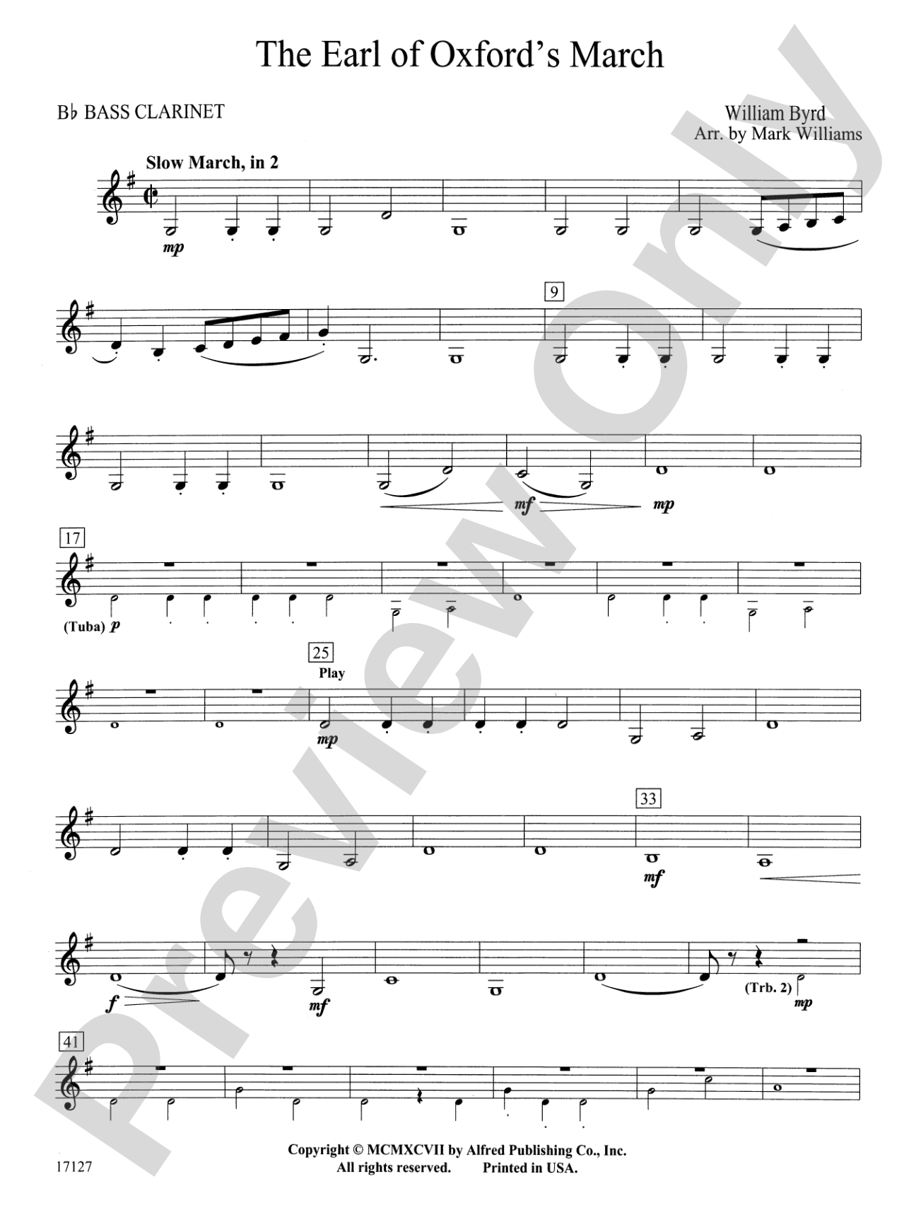 Earl of Oxford's March: B-flat Bass Clarinet