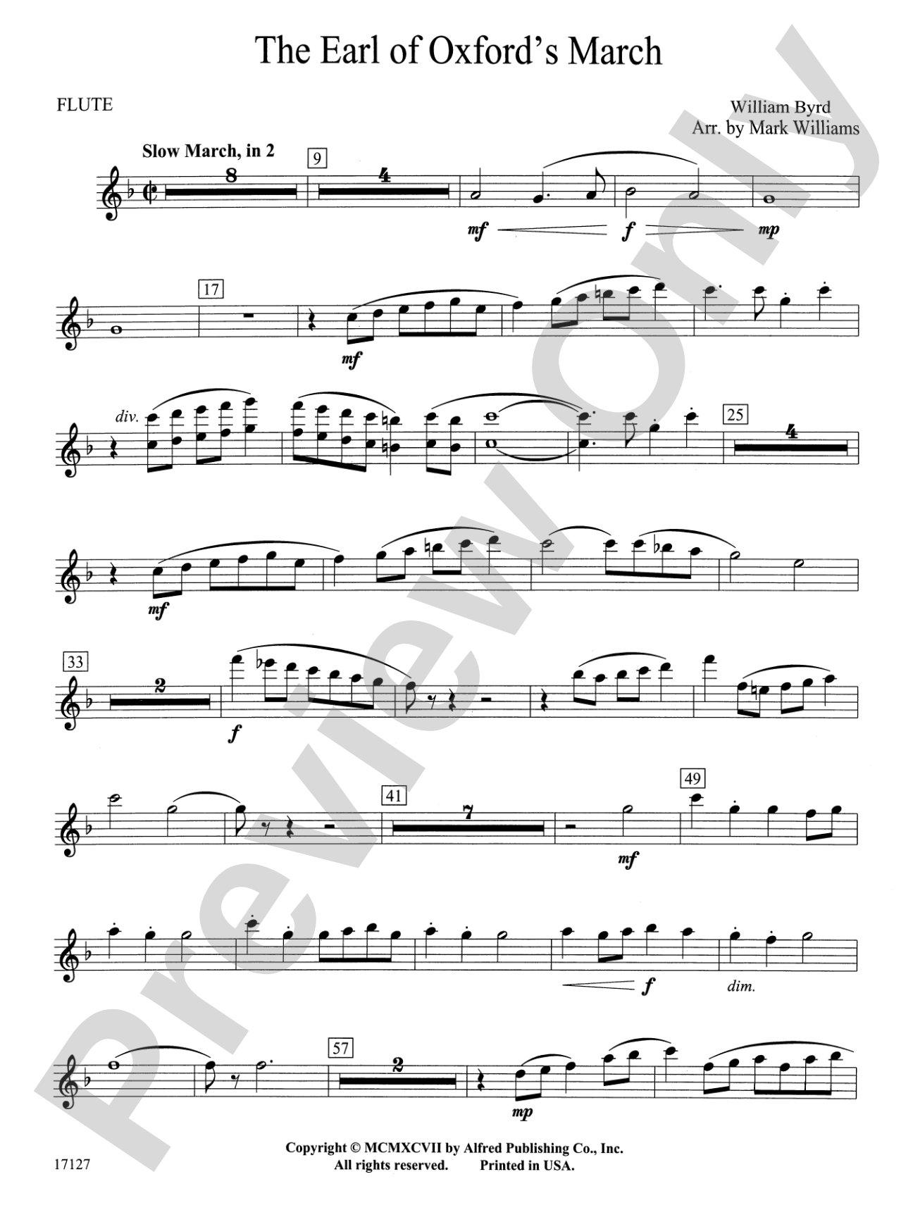 Earl of Oxford's March: Flute