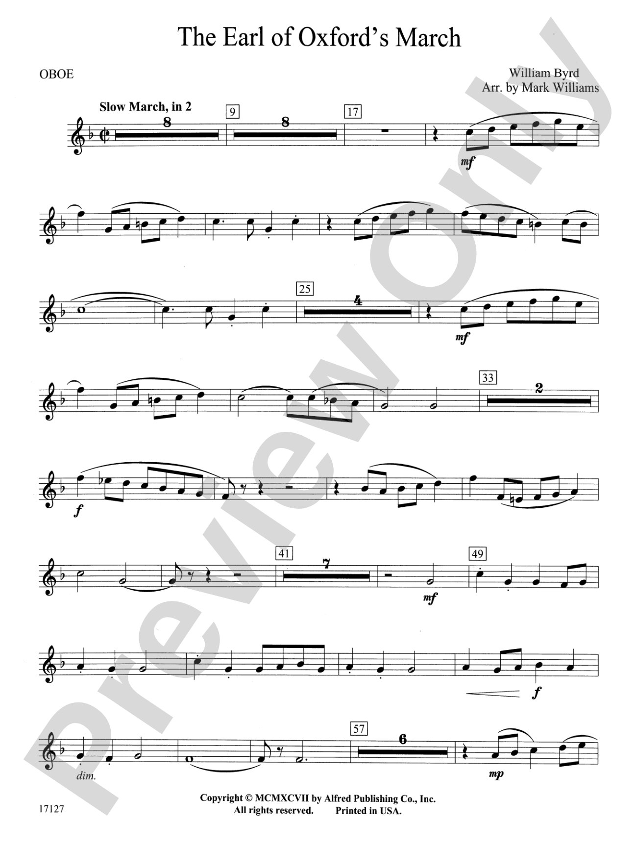 Earl of Oxford's March: Oboe
