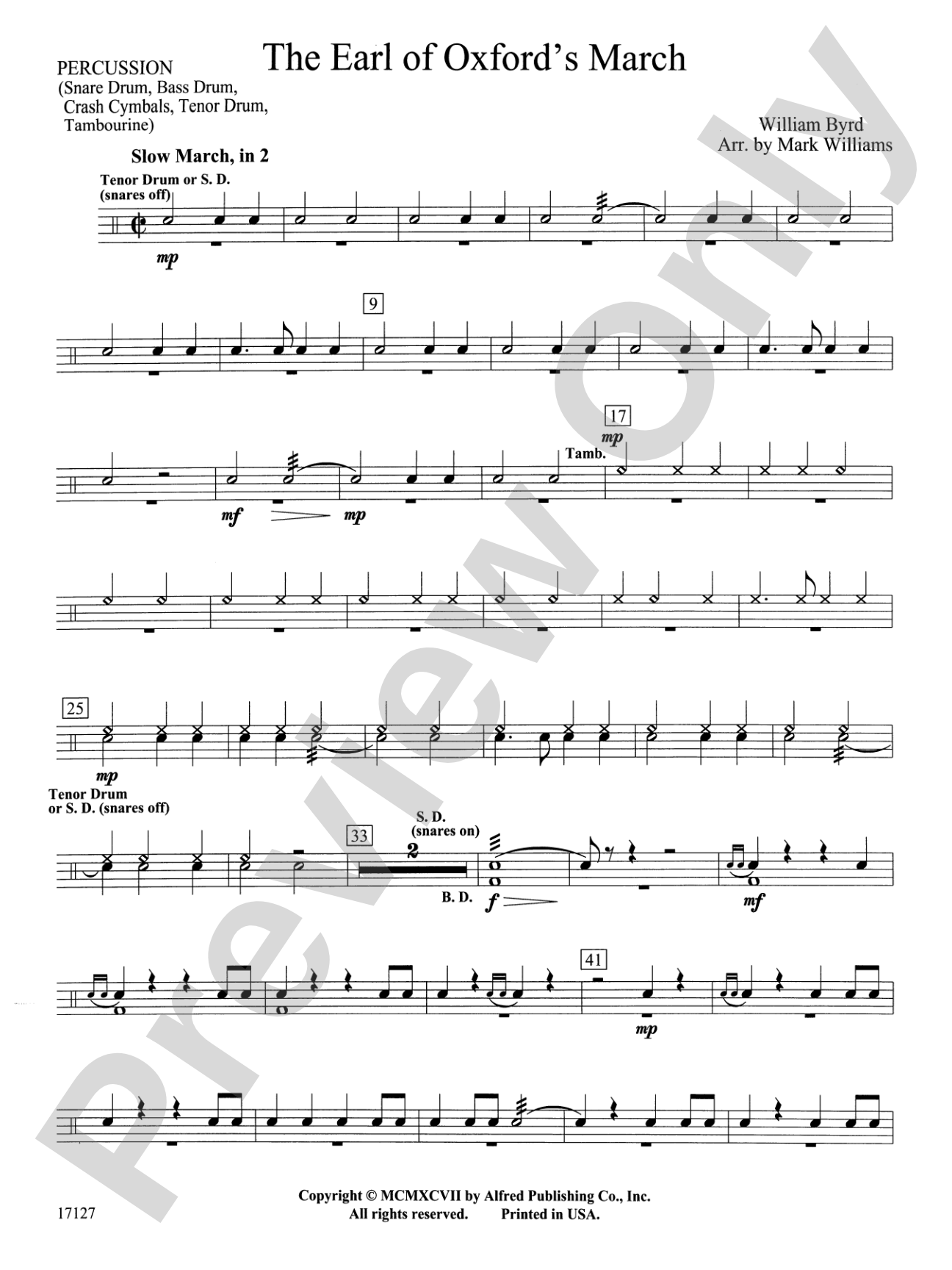Earl of Oxford's March: 1st Percussion