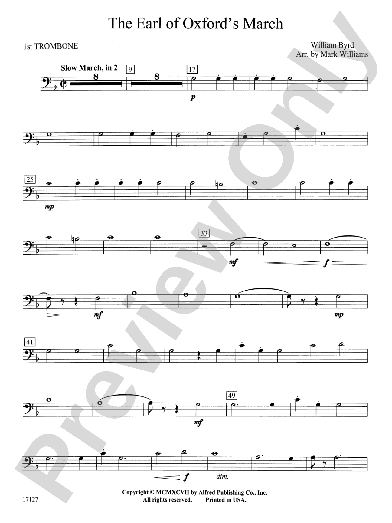 Earl of Oxford's March: 1st Trombone