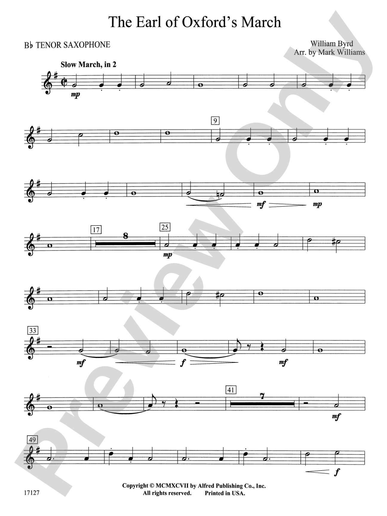 Earl of Oxford's March: B-flat Tenor Saxophone