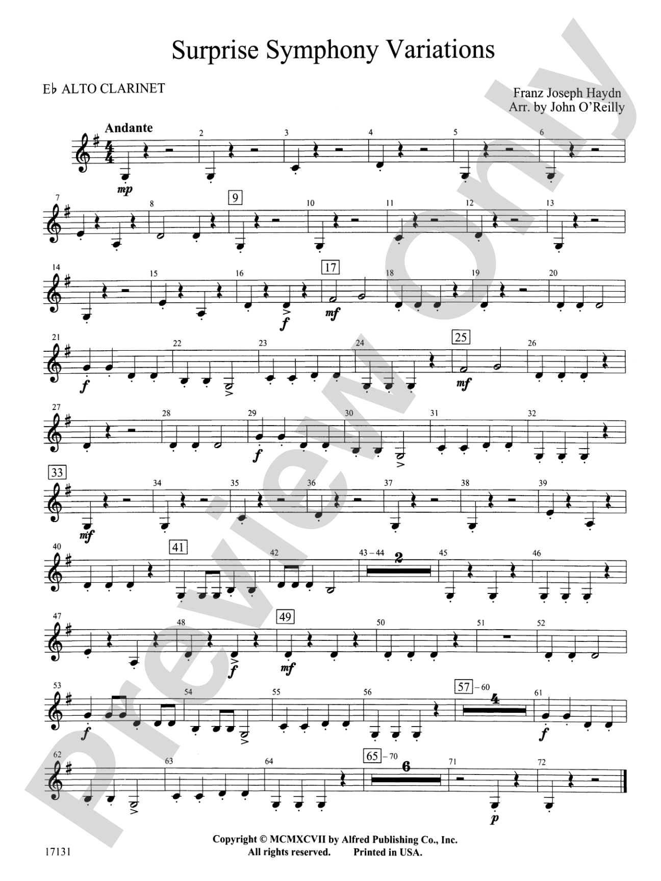 Surprise Symphony Variations: E-flat Alto Clarinet