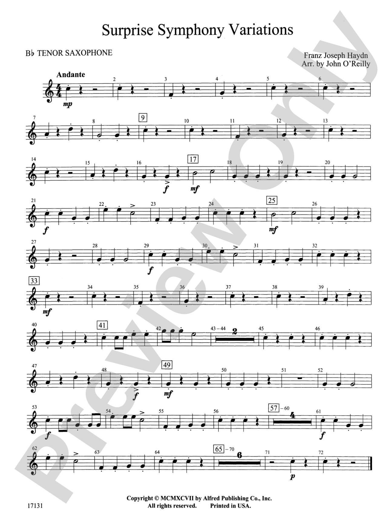 Surprise Symphony Variations: B-flat Tenor Saxophone