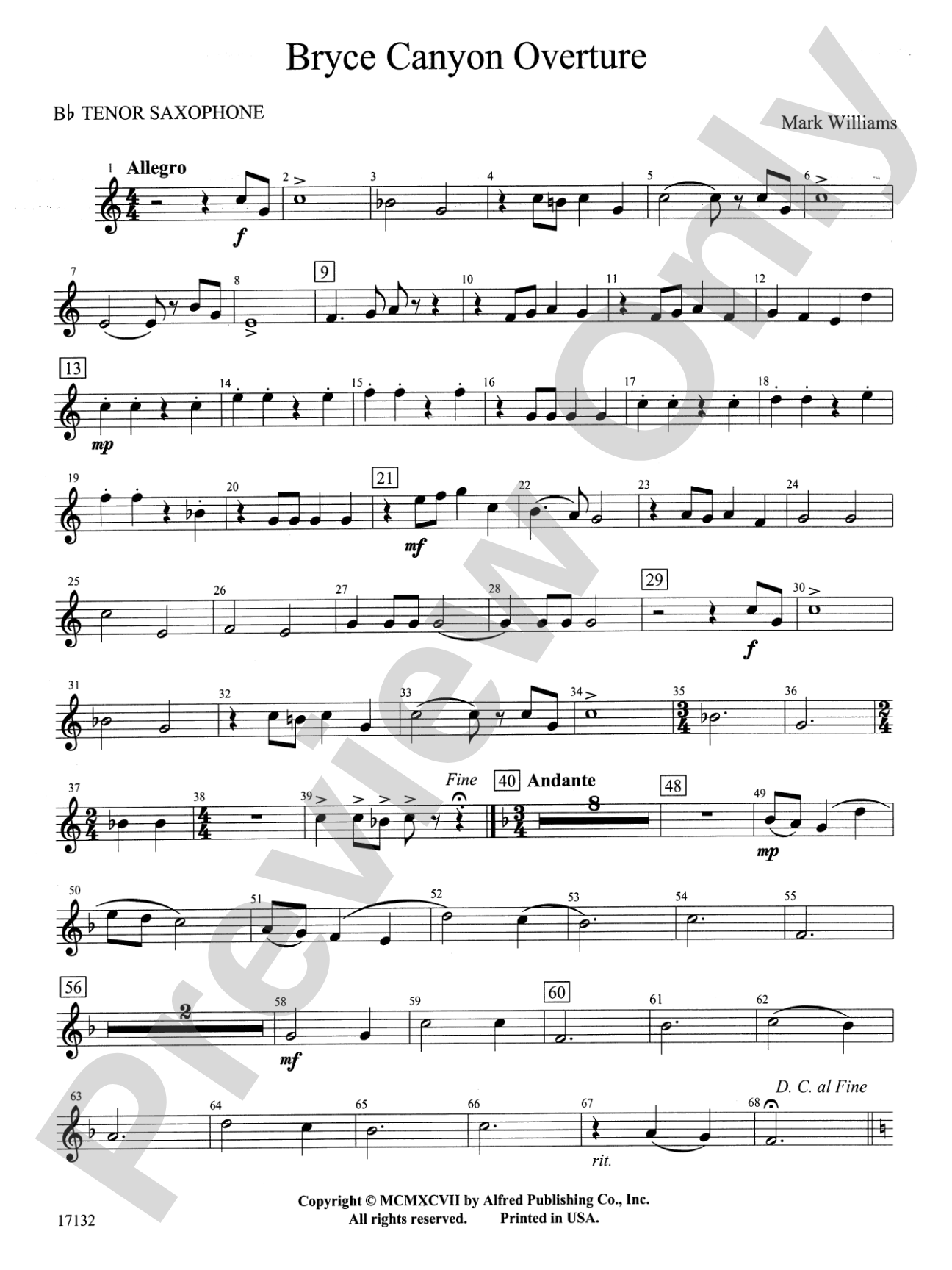 Bryce Canyon Overture: B-flat Tenor Saxophone