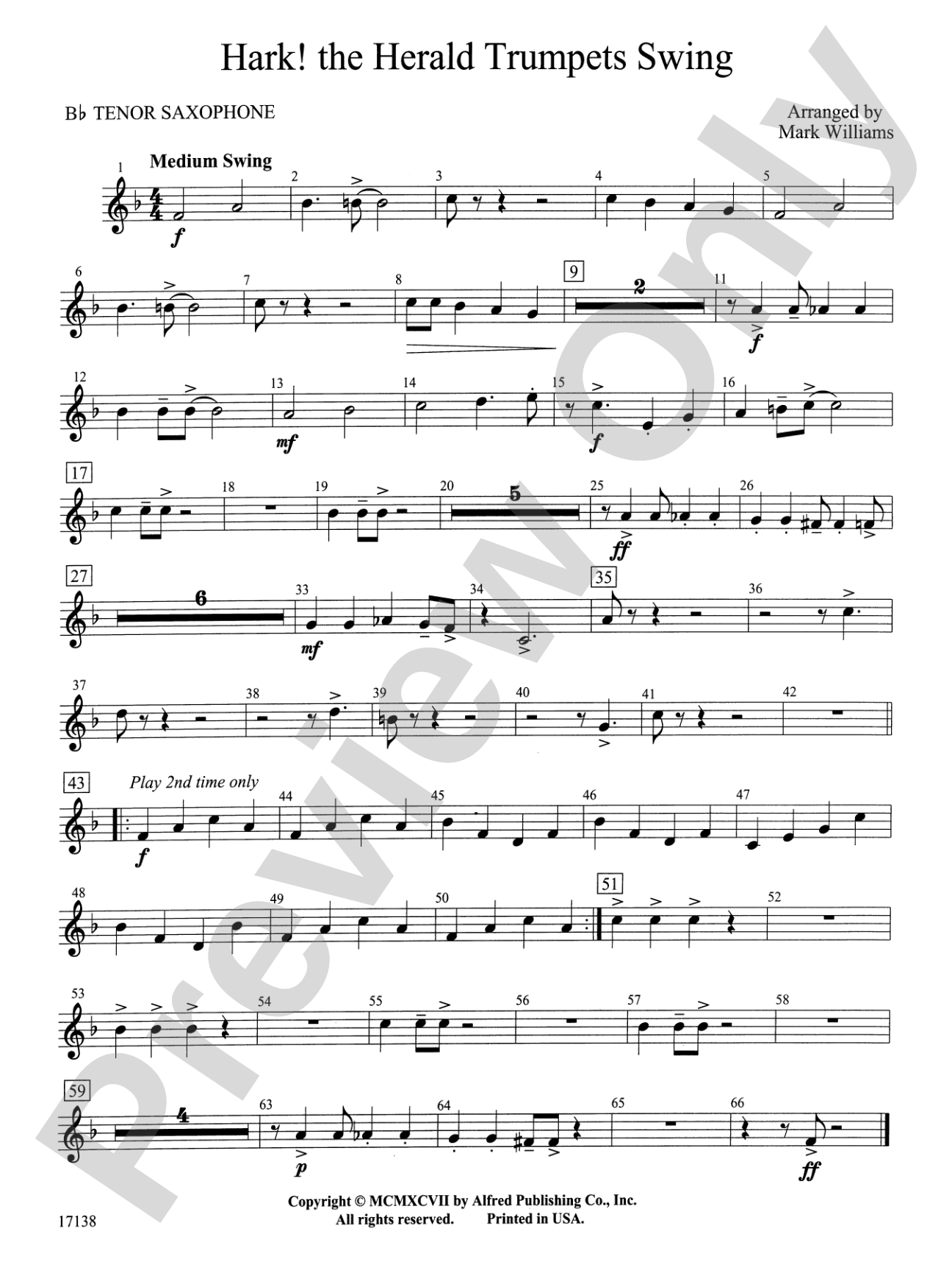 Hark, the Herald Trumpets Swing: B-flat Tenor Saxophone