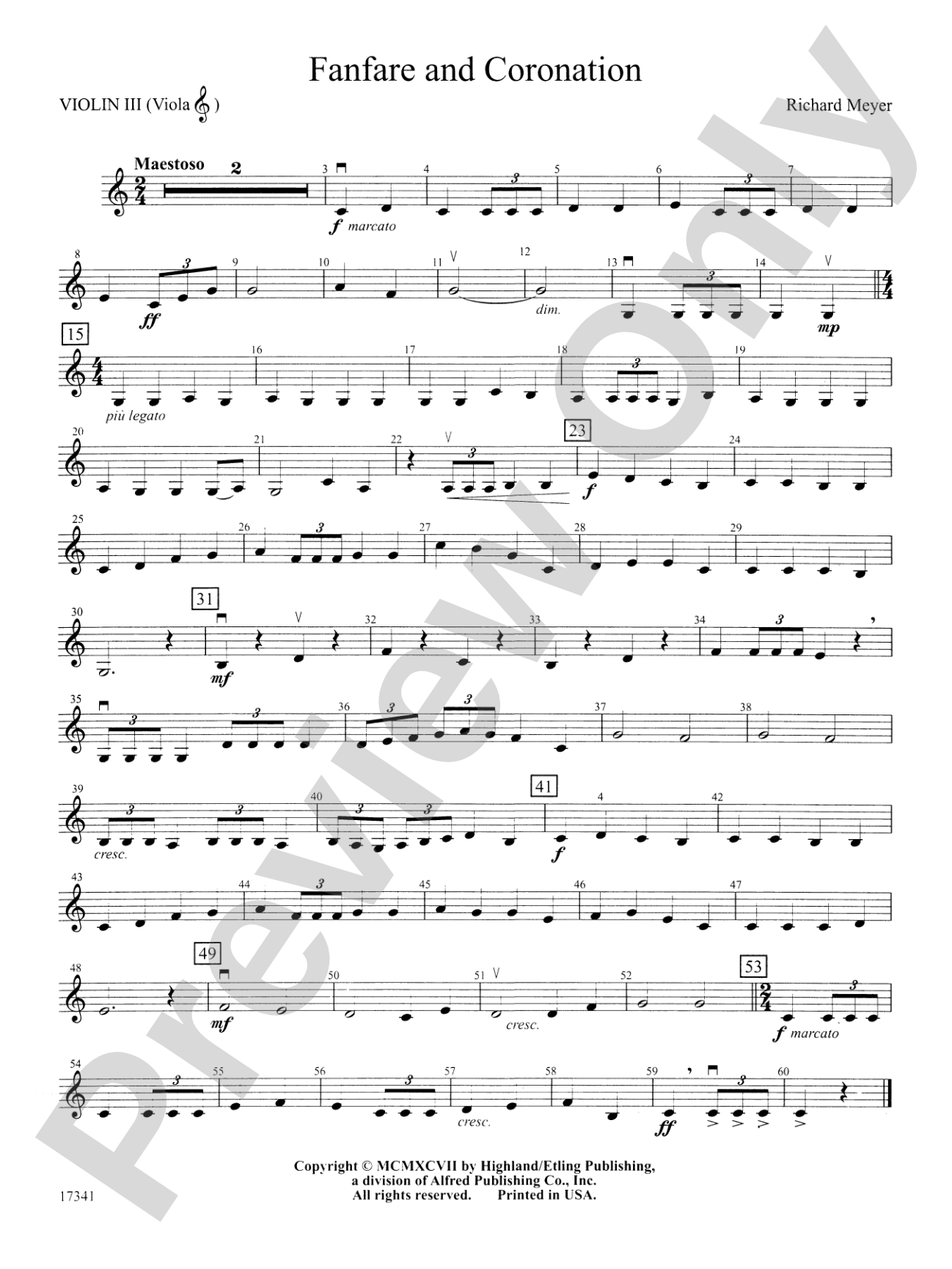 Fanfare and Coronation: 3rd Violin (Viola [TC])