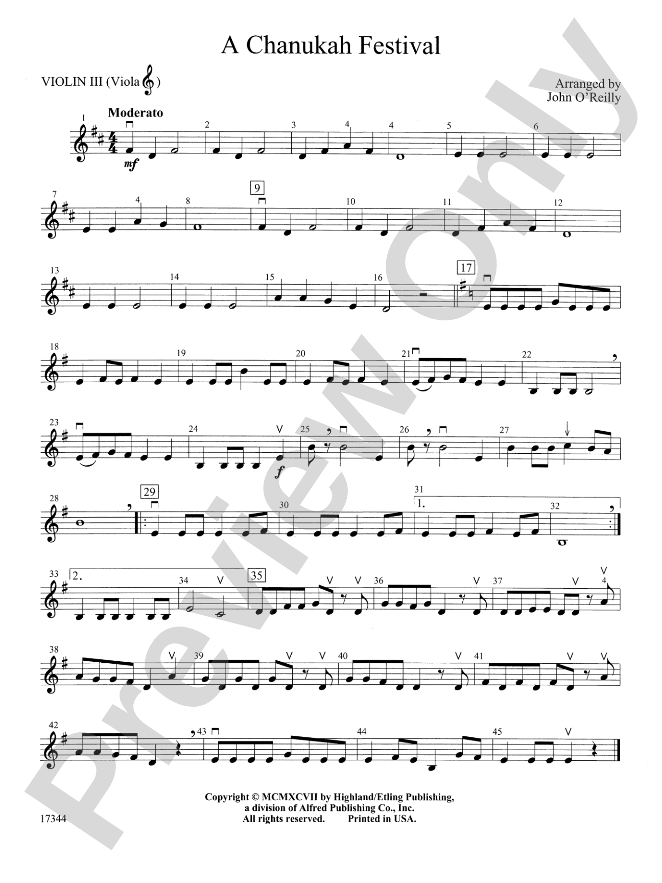 A Chanukah Festival: 3rd Violin (Viola [TC])