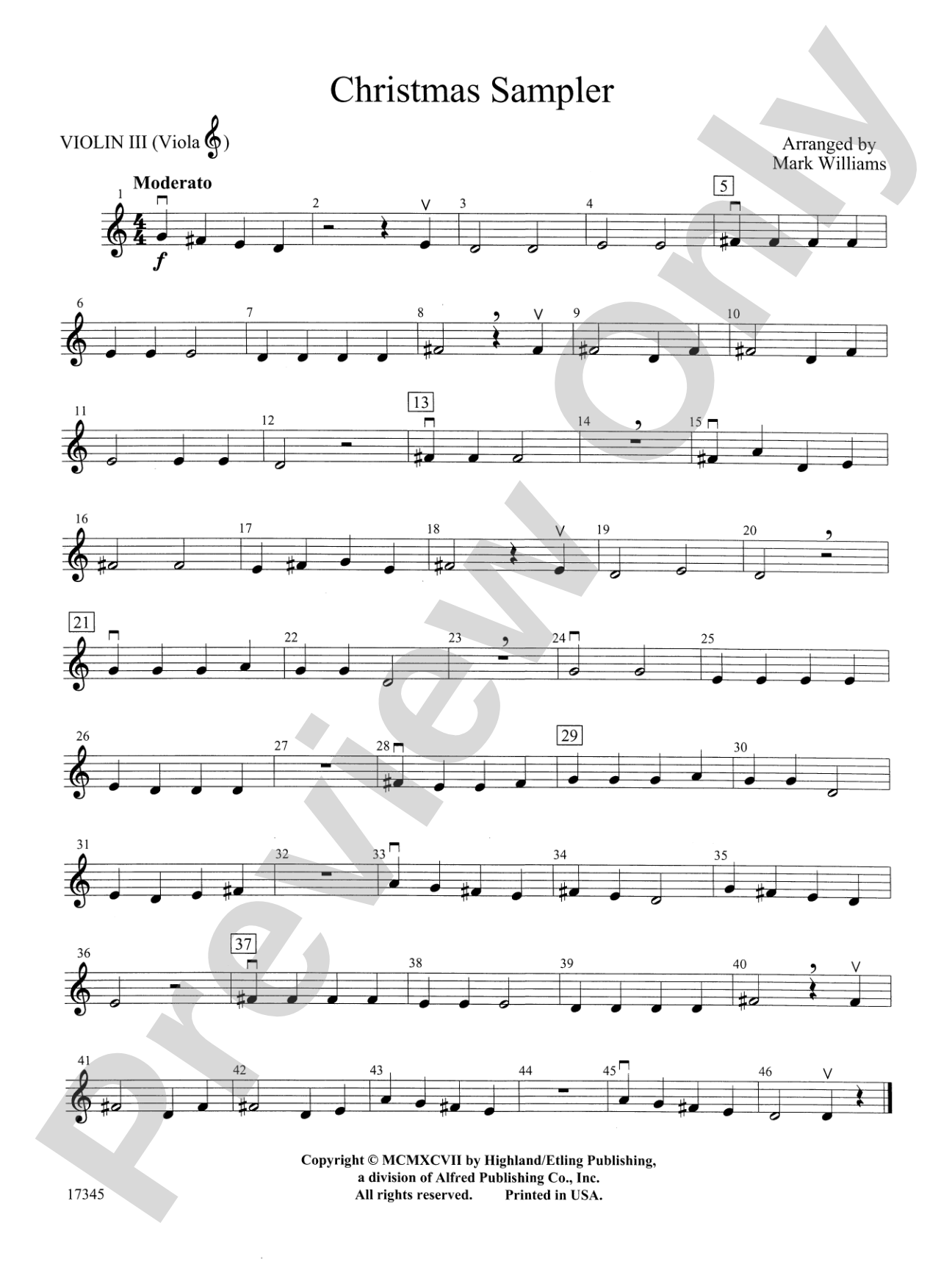 Christmas Sampler: 3rd Violin (Viola [TC])