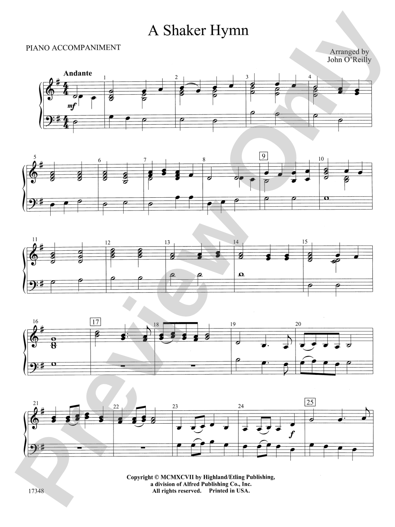 A Shaker Hymn: Piano Accompaniment