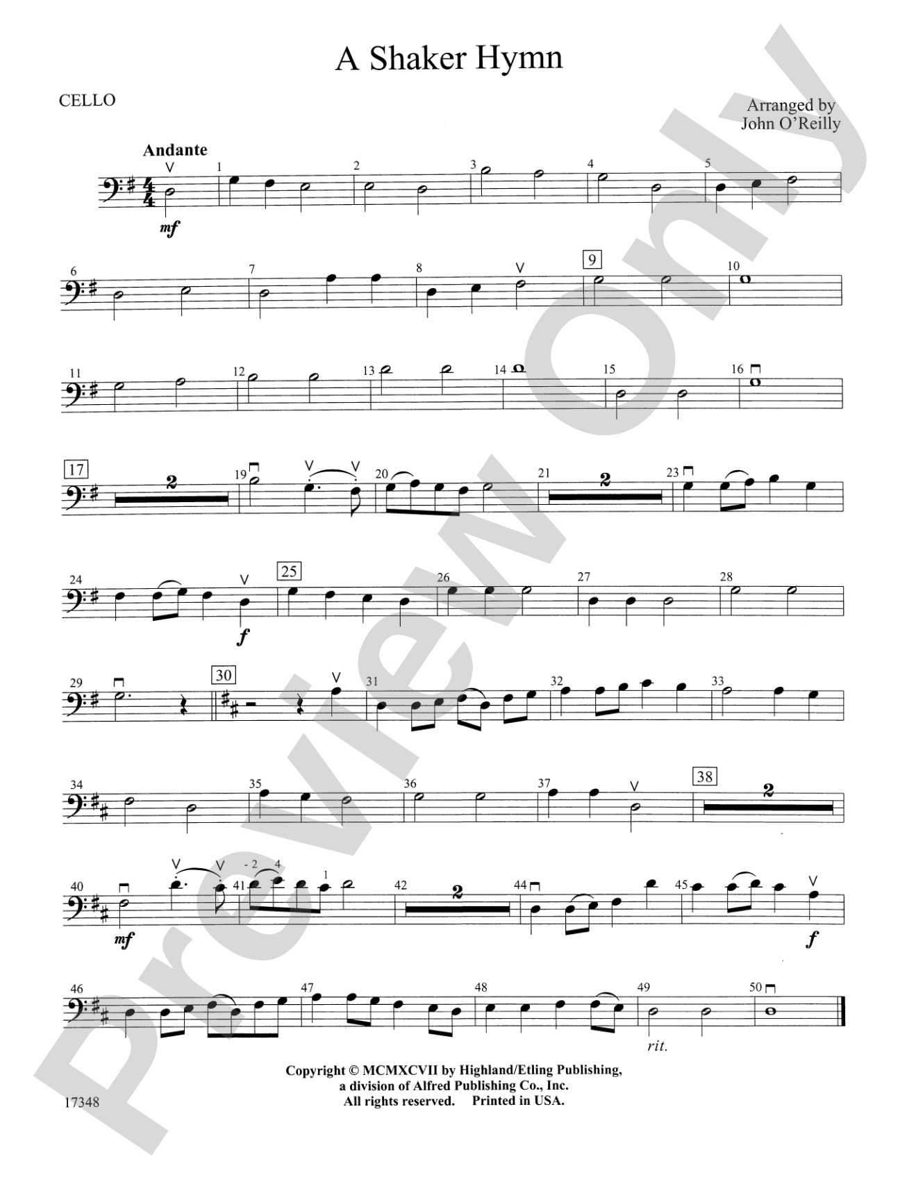 A Shaker Hymn: Cello