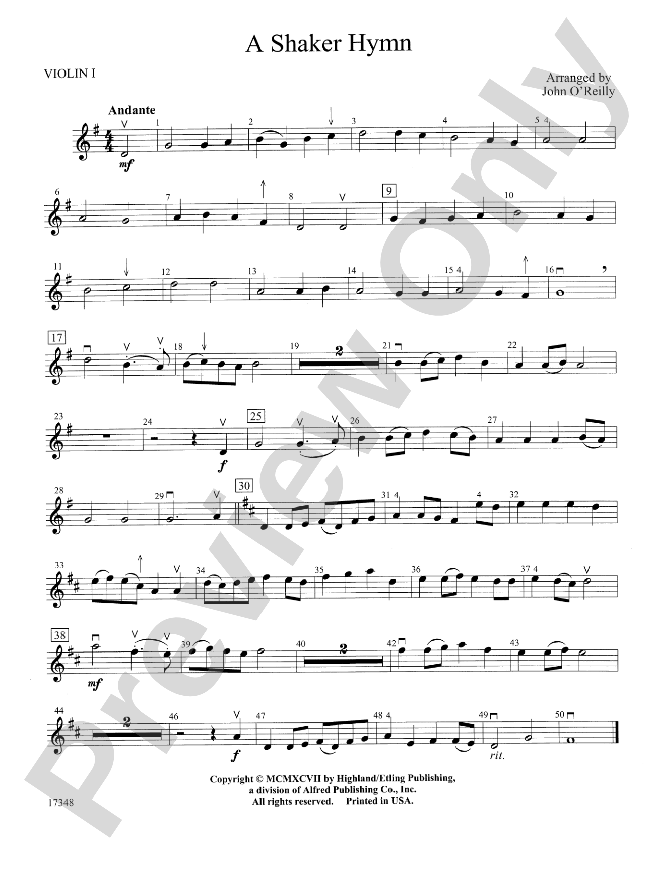 A Shaker Hymn: 1st Violin