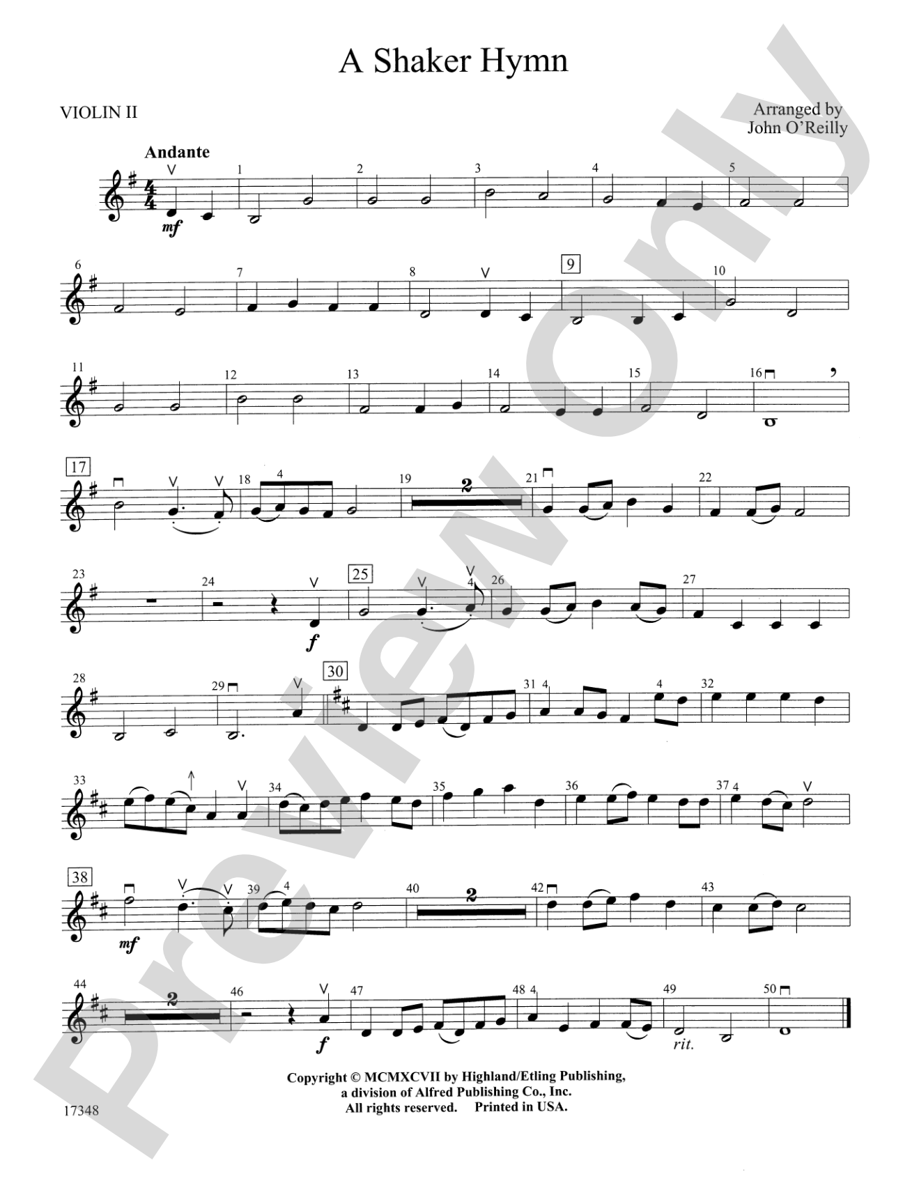 A Shaker Hymn: 2nd Violin