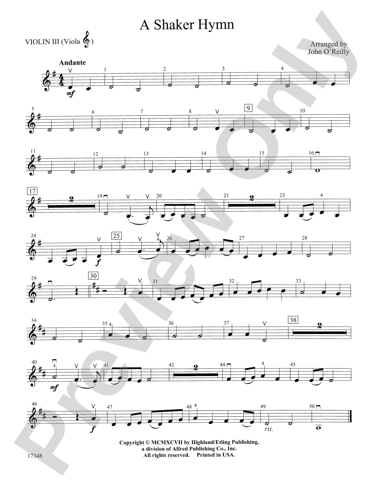 A Shaker Hymn: 3rd Violin (Viola [TC])