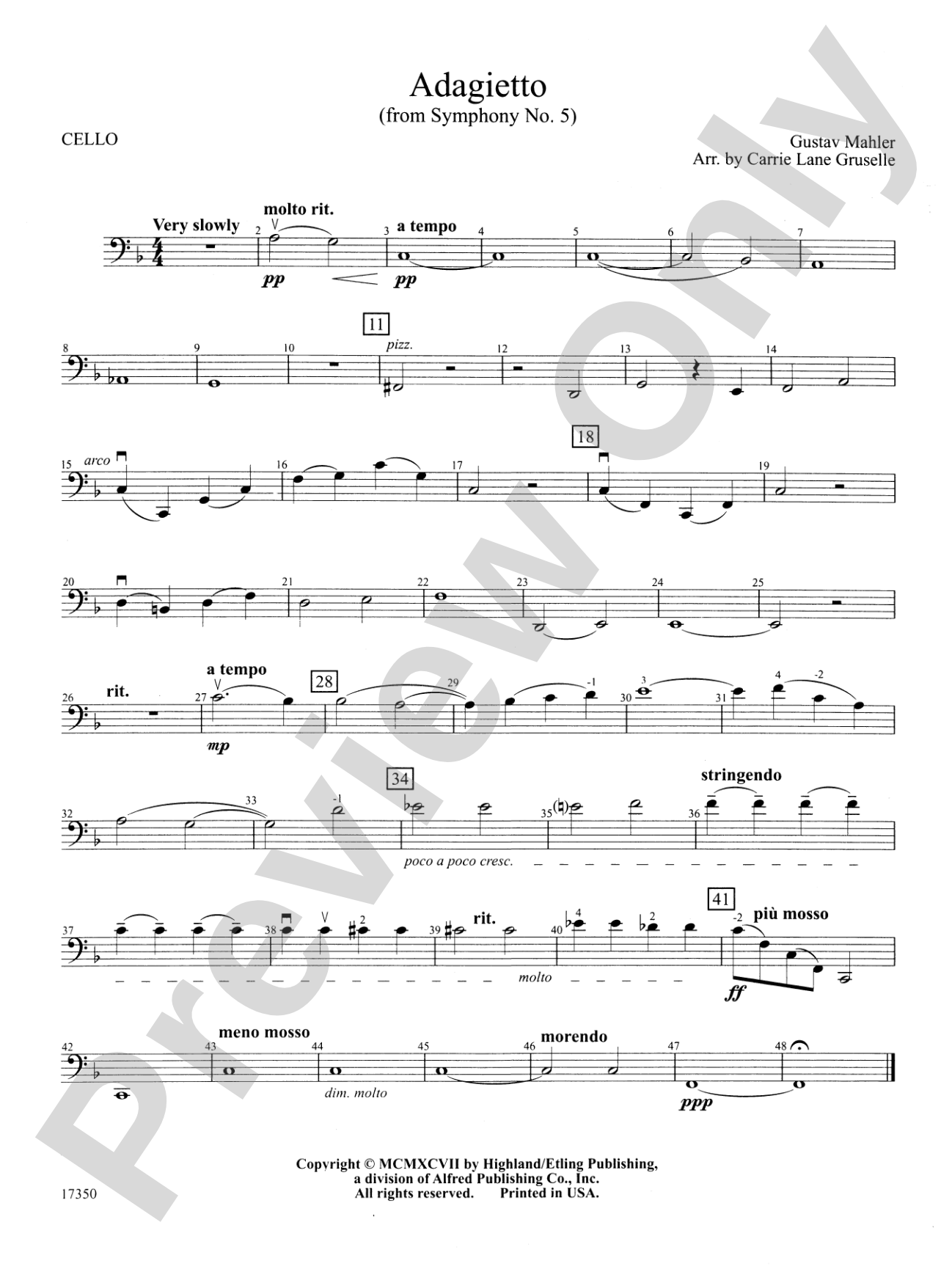 Adagietto from Symphony No. 5: Cello
