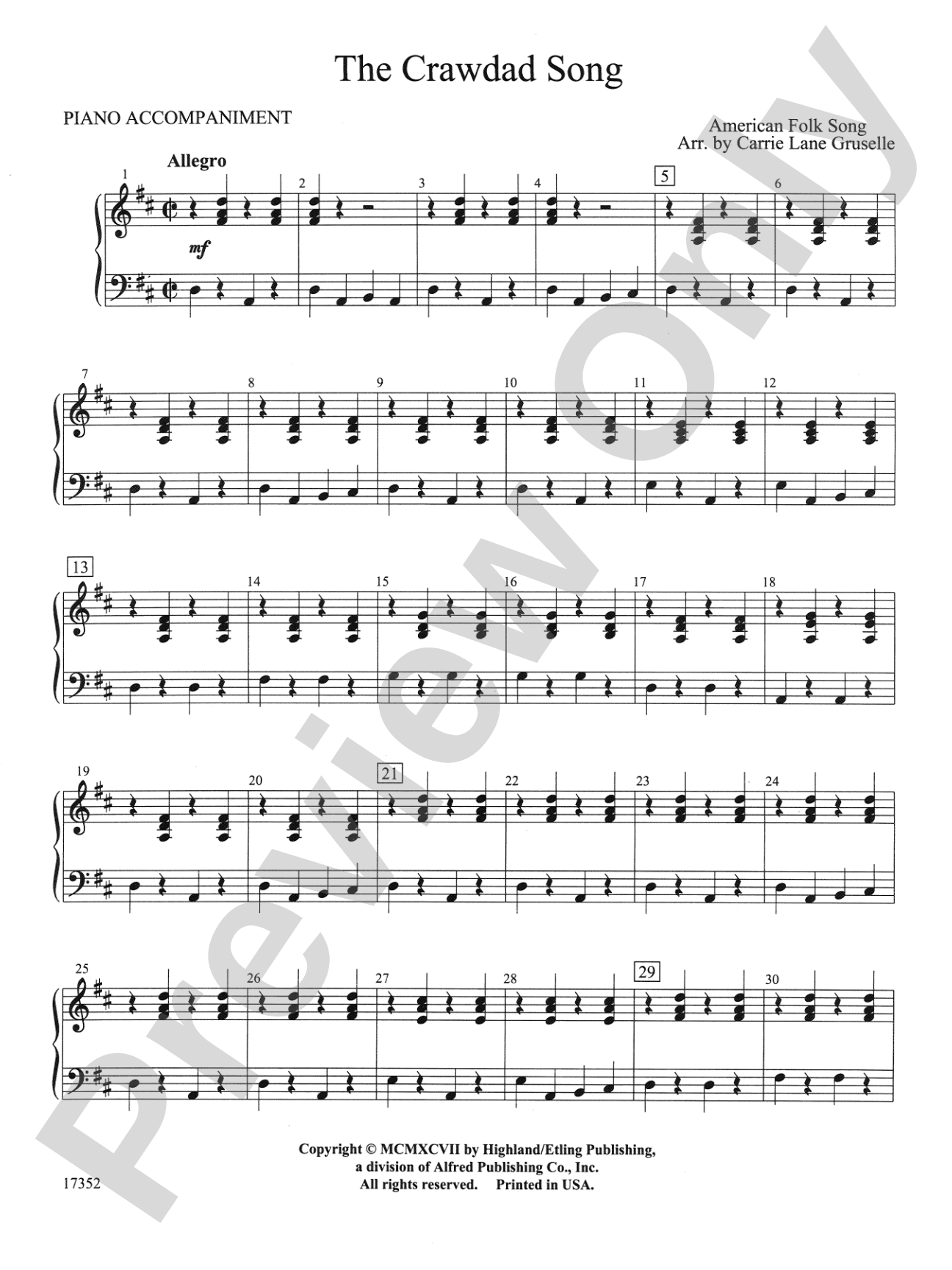 The Crawdad Song: Piano Accompaniment