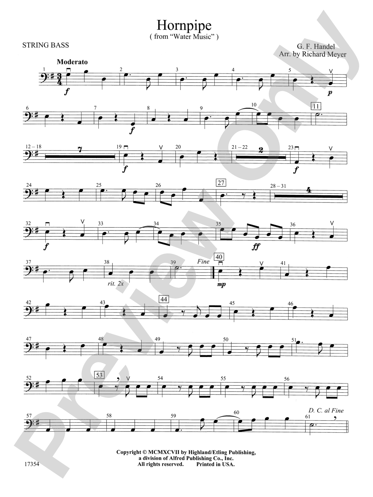 Hornpipe (from Water Music): String Bass
