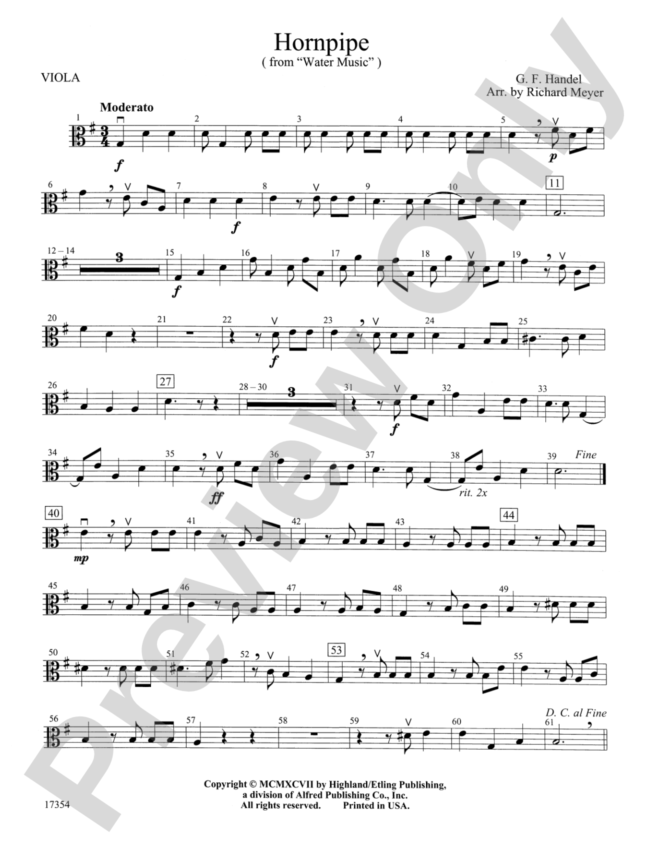 Hornpipe (from Water Music): Viola