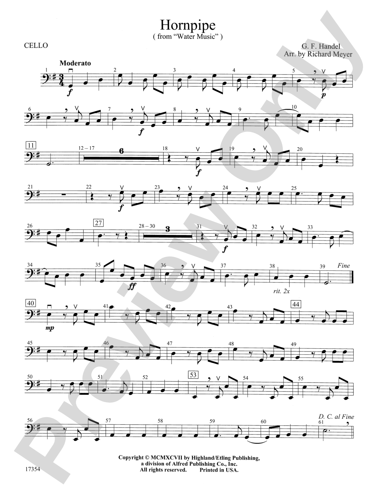 Hornpipe (from Water Music): Cello