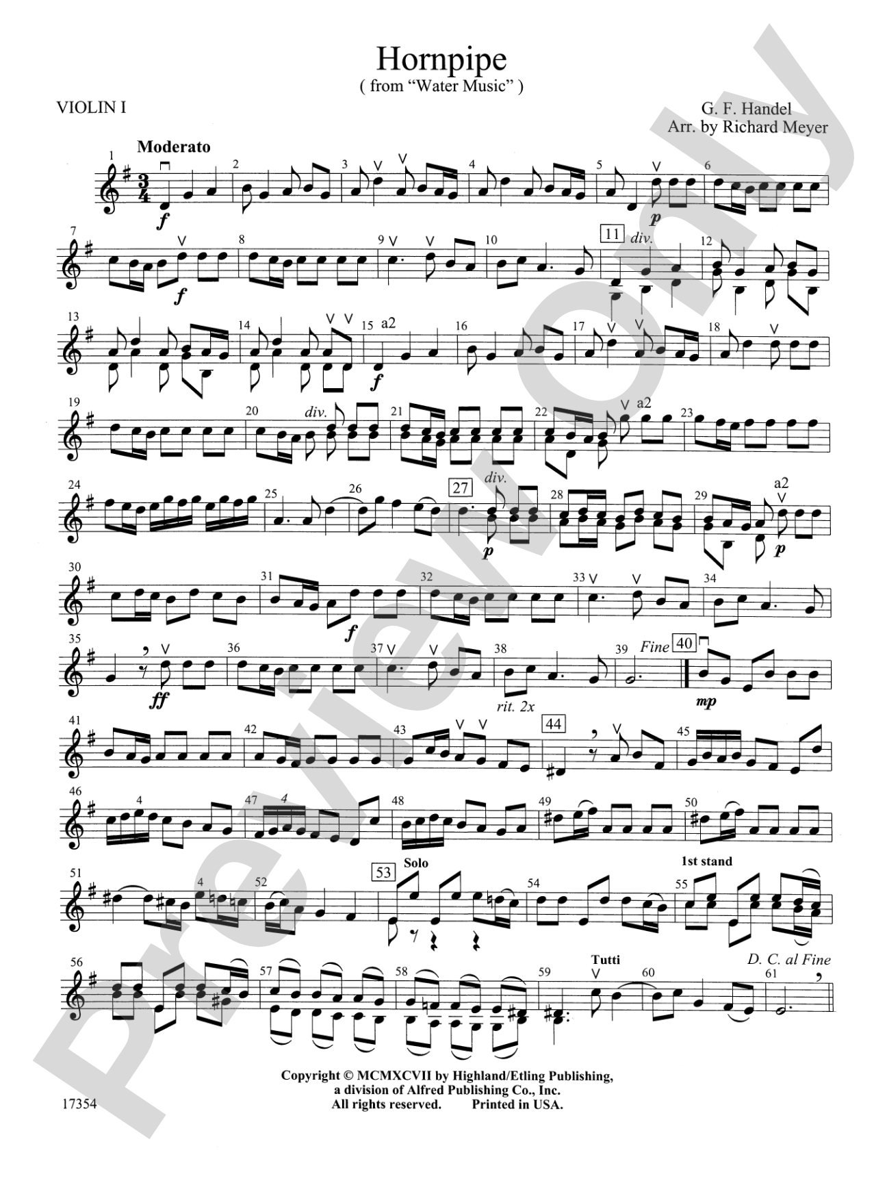 Hornpipe (from Water Music): 1st Violin