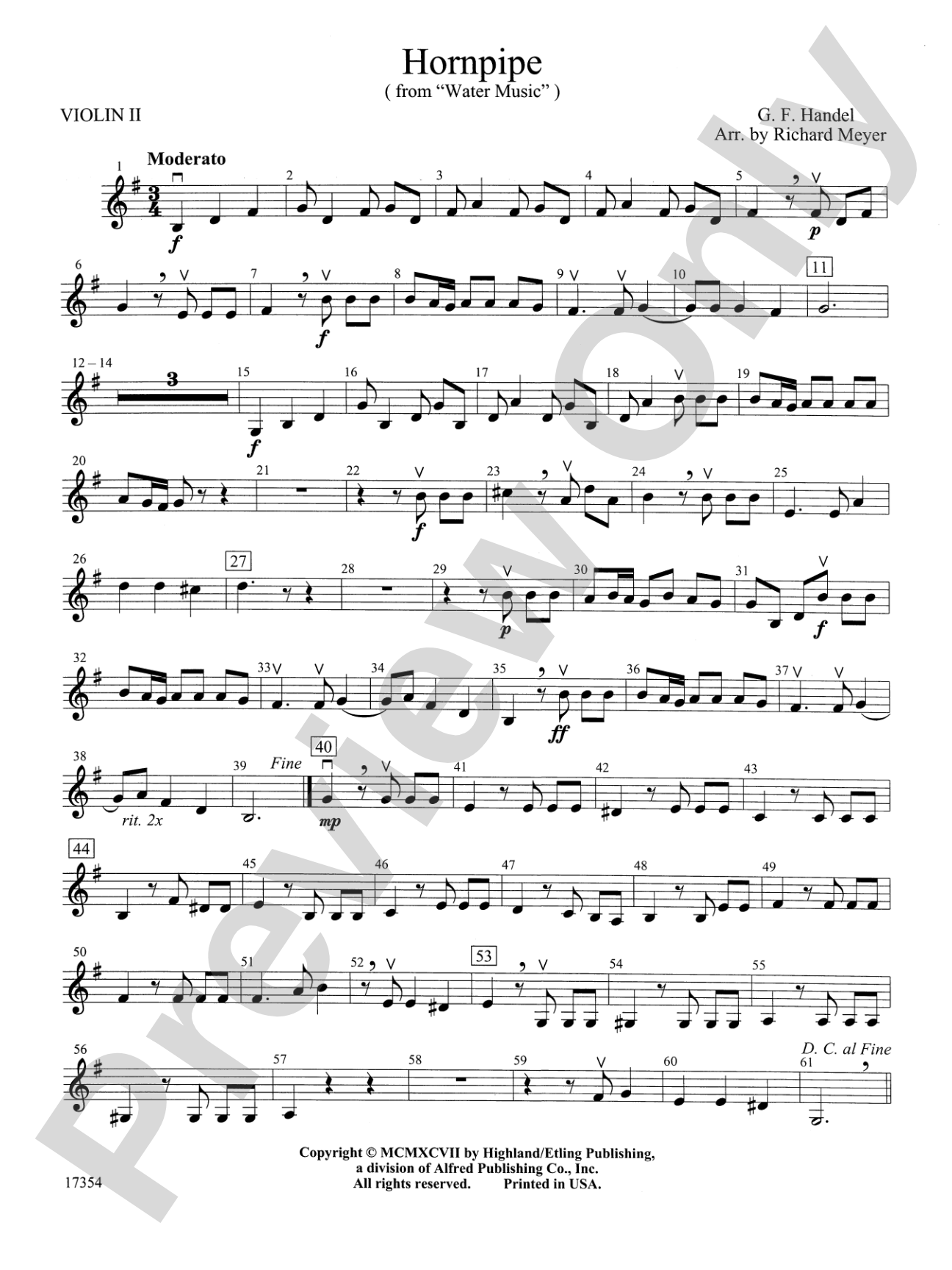 Hornpipe (from Water Music): 2nd Violin